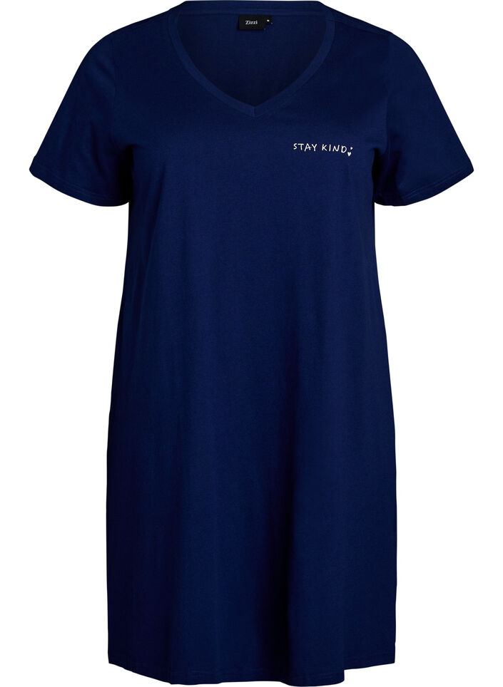 Chemise de nuit en coton biologique et &agrave; col en V, Bleu, Packshot image number 0