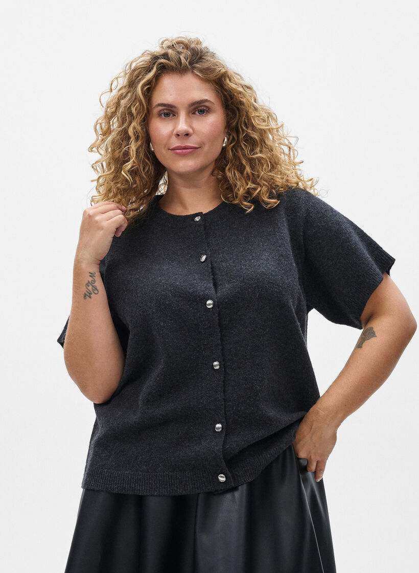  Cardigan en tricots à manches courtes, Gris anthracite, Model image number 0