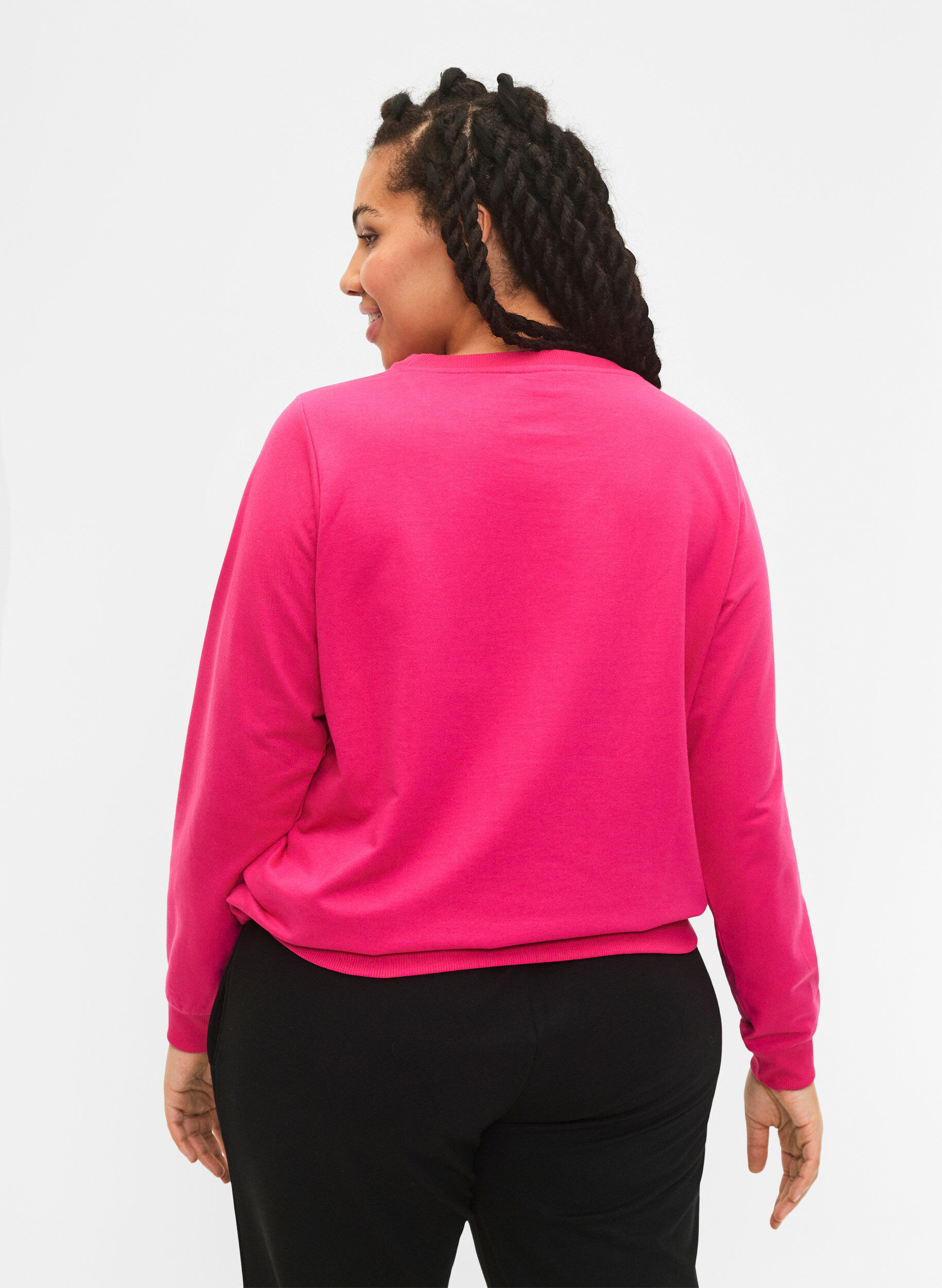 Zizzi Sweatshirt mit Text, Fuchsia P. W. Reset, Model image number 1