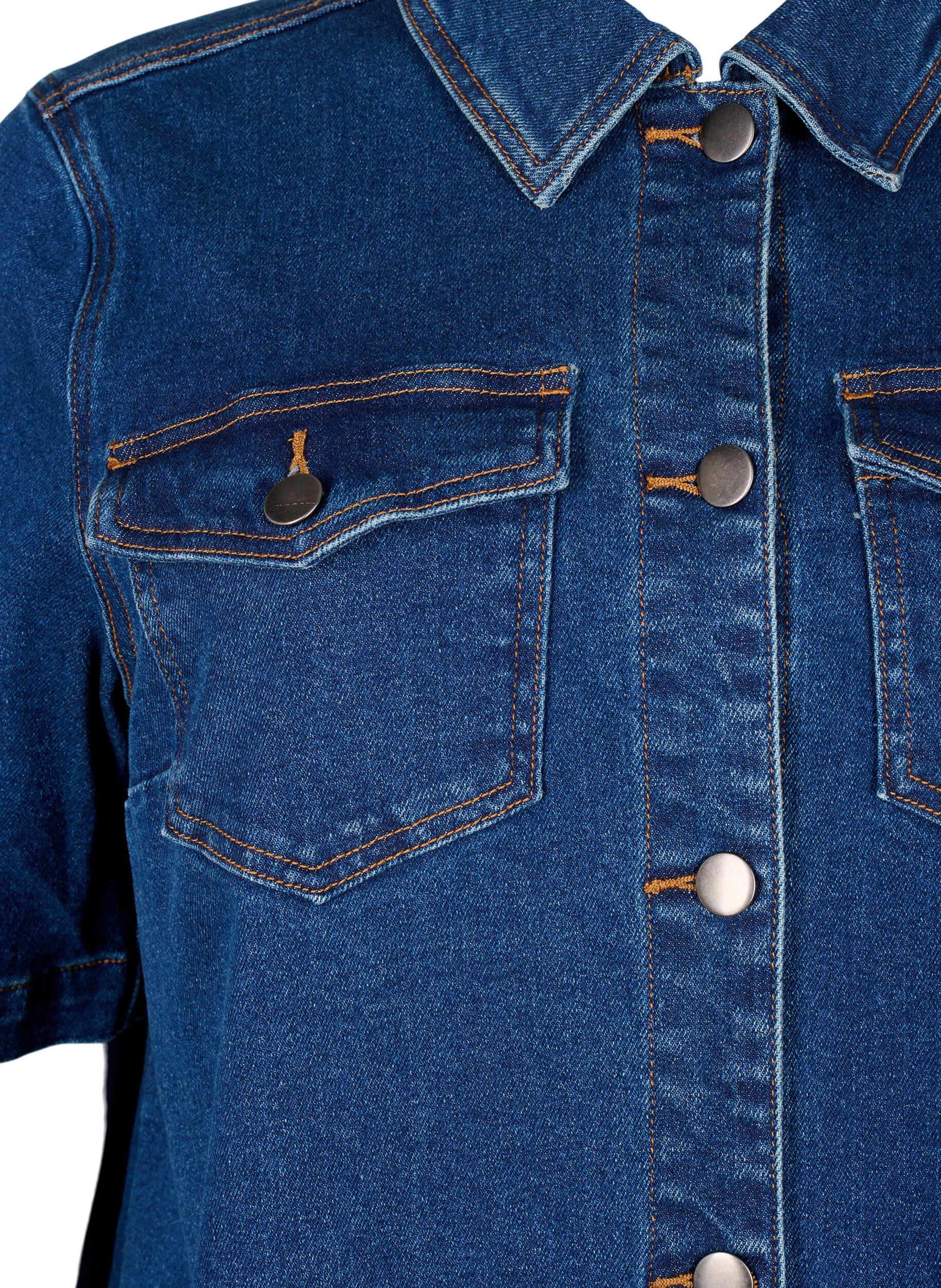 Zizzi Jeanskleid mit Kn&ouml;pfen und kurzen &Auml;rmeln, Blau, Packshot image number 2