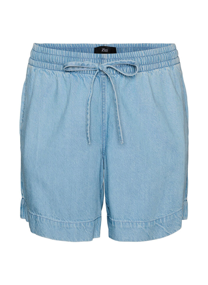 Shorts in Jeans-Optik mit elastischem Bund und Kordelzug, Blau, Packshot image number 0