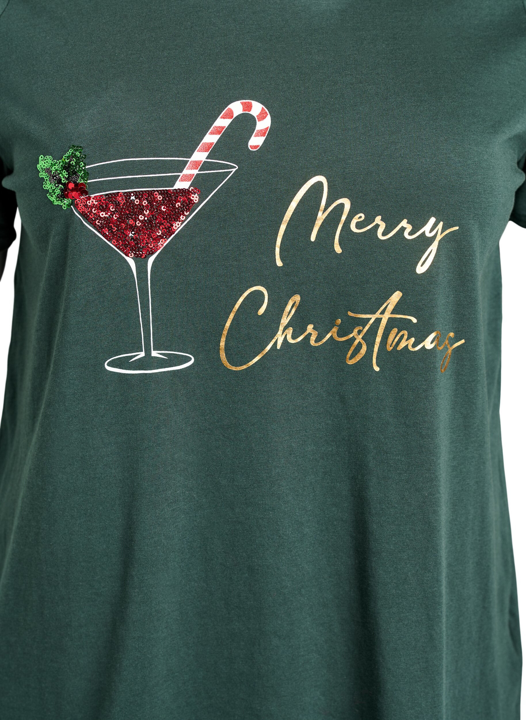 Zizzi Weihnachts-T-Shirt aus Bio-Baumwolle, Gr&uuml;n, Packshot image number 2