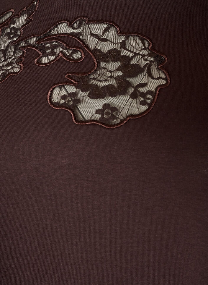 T-Shirt aus Baumwolle mit Spitzenapplikationen, Braun, Packshot image number 2
