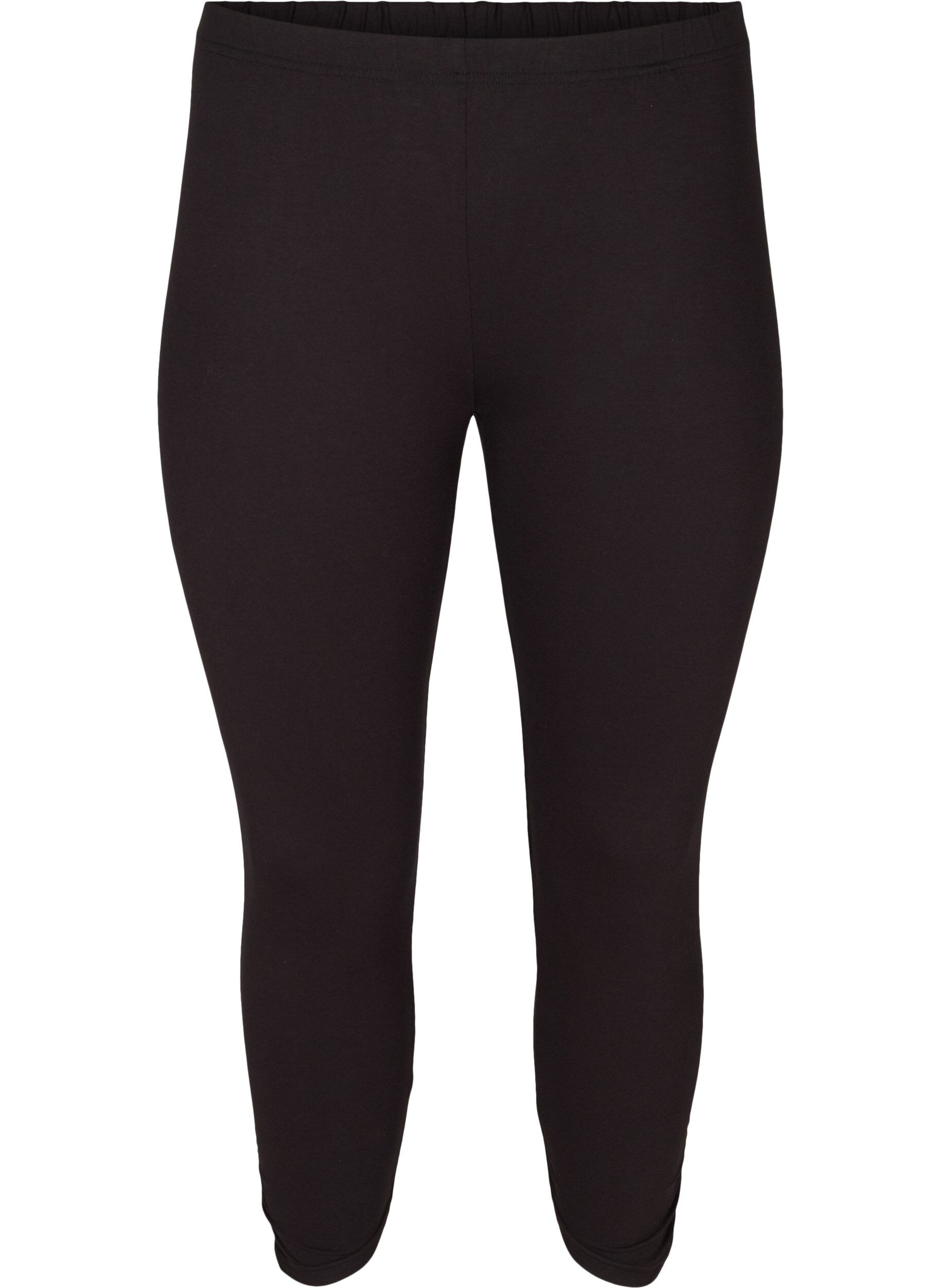 Zizzi Basic 3/4-Leggings mit R&uuml;schendetail, Schwarz, Packshot image number 0