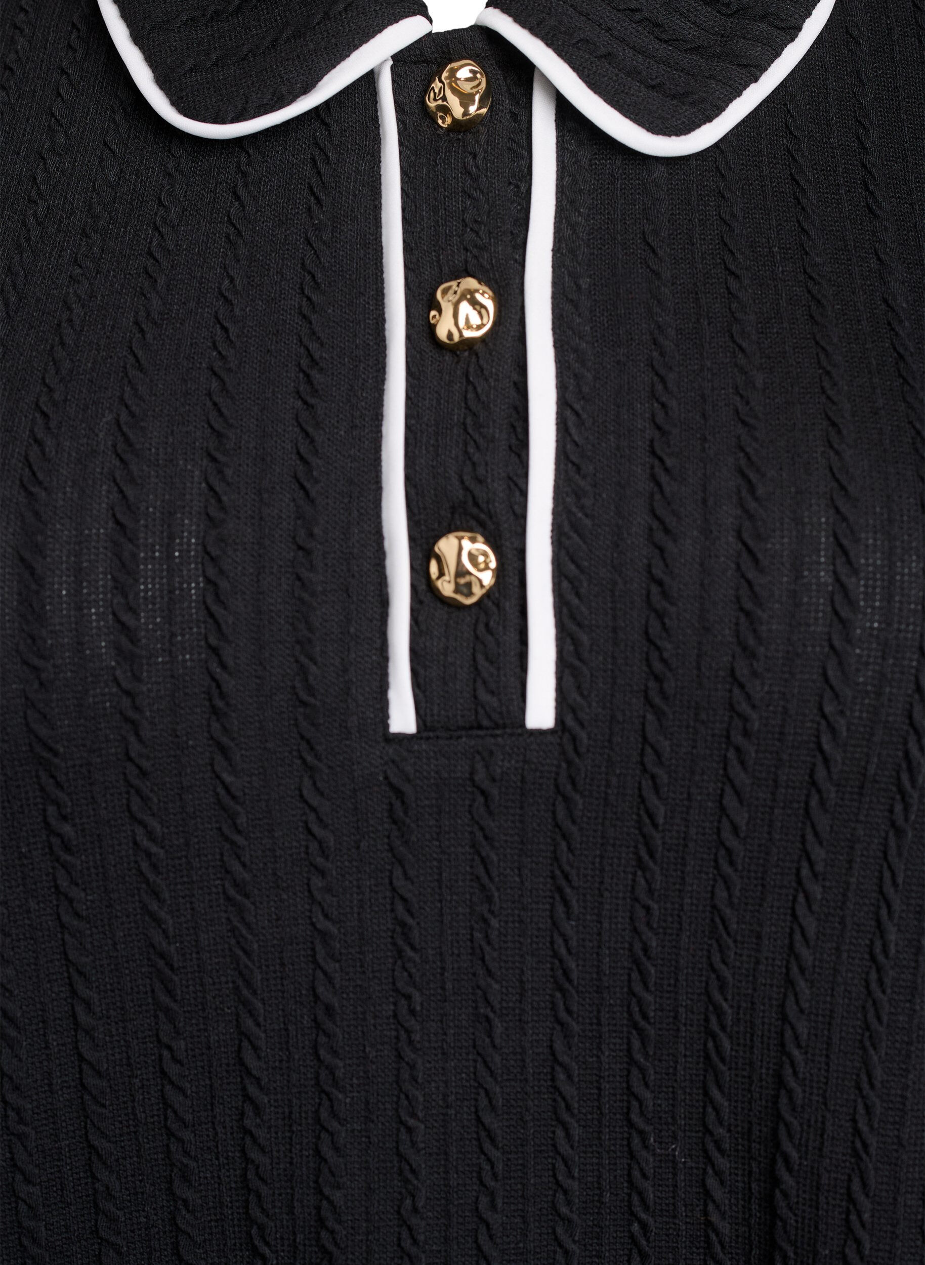 Zizzi Poloshirt aus texturiertem Jersey mit Kontrastborten, Schwarz, Packshot image number 2