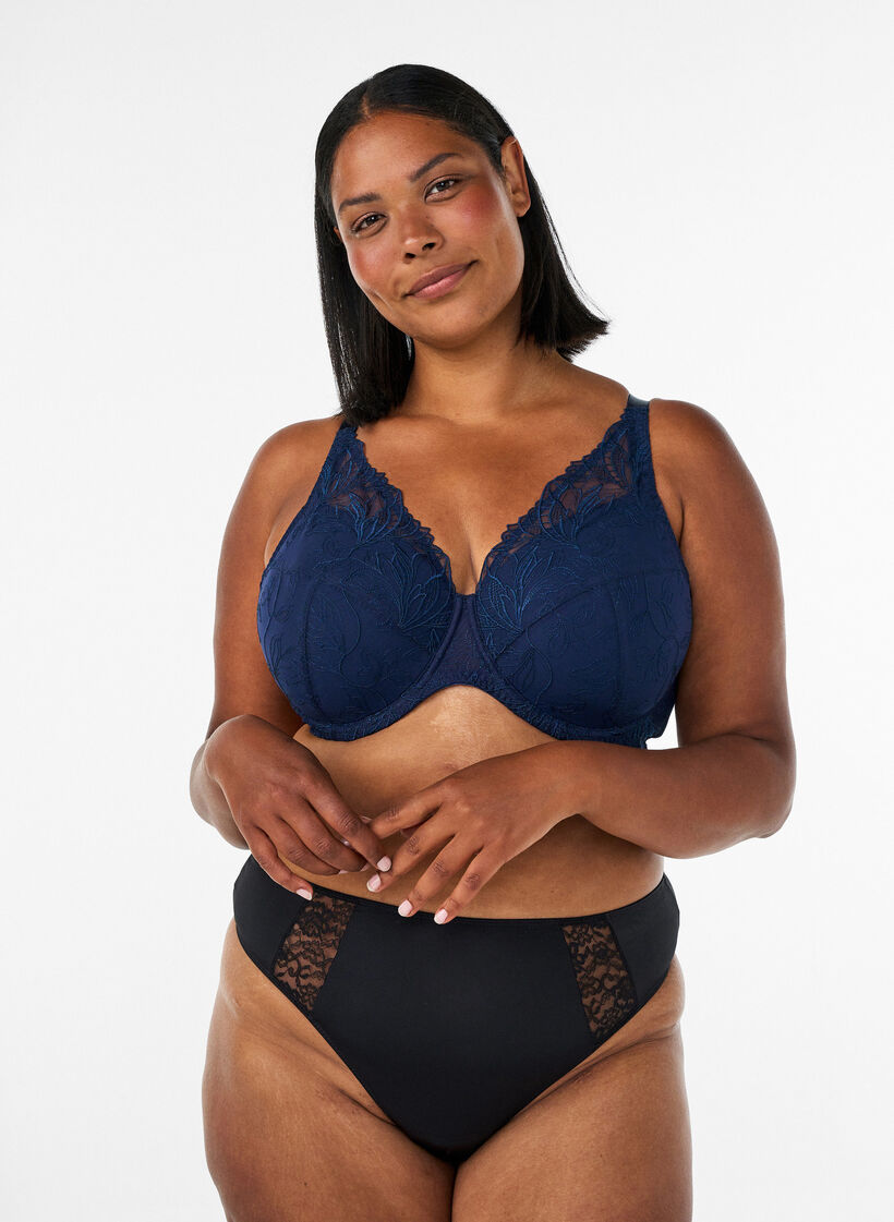 Soutien-gorge rembourr&eacute; en dentelle avec armatures, Bleu, Model image number 1