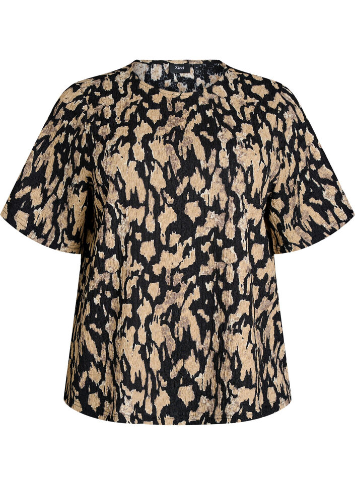 Blouse &agrave; manches courtes &agrave; motifs, Noir, Packshot image number 0