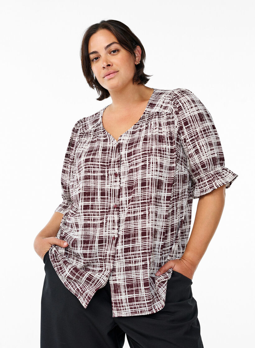 Bluse mit 1/2 &Auml;rmeln, Dunkles Bordeaux, Model image number 0