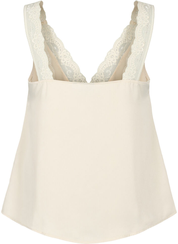 FLASH – Top mit V-Ausschnitt und Spitzenkante, Fog, Packshot image number 1