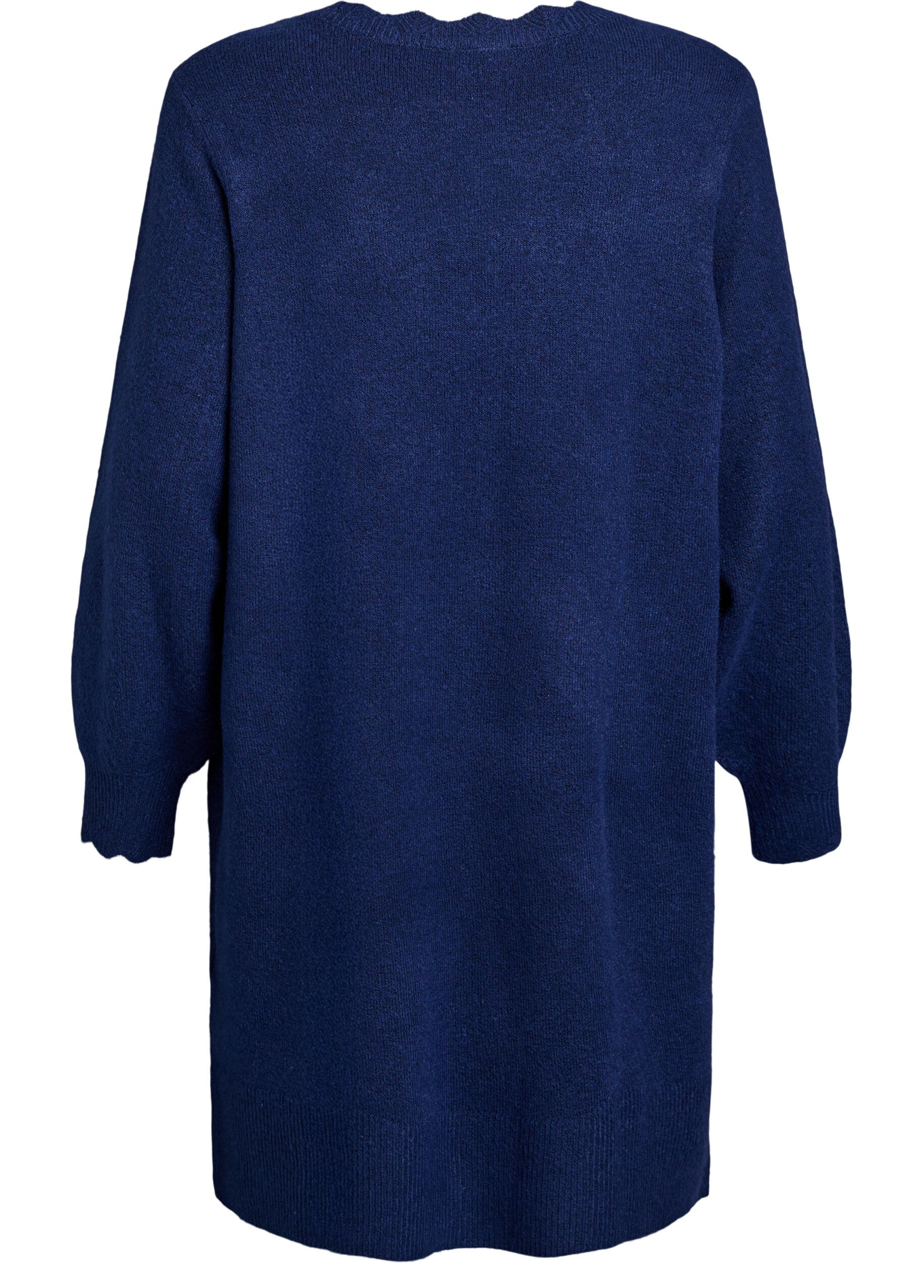 ZizziRobe courte en maille avec ourlet ondul&eacute; et fentes, Bleu, Packshot image number 1