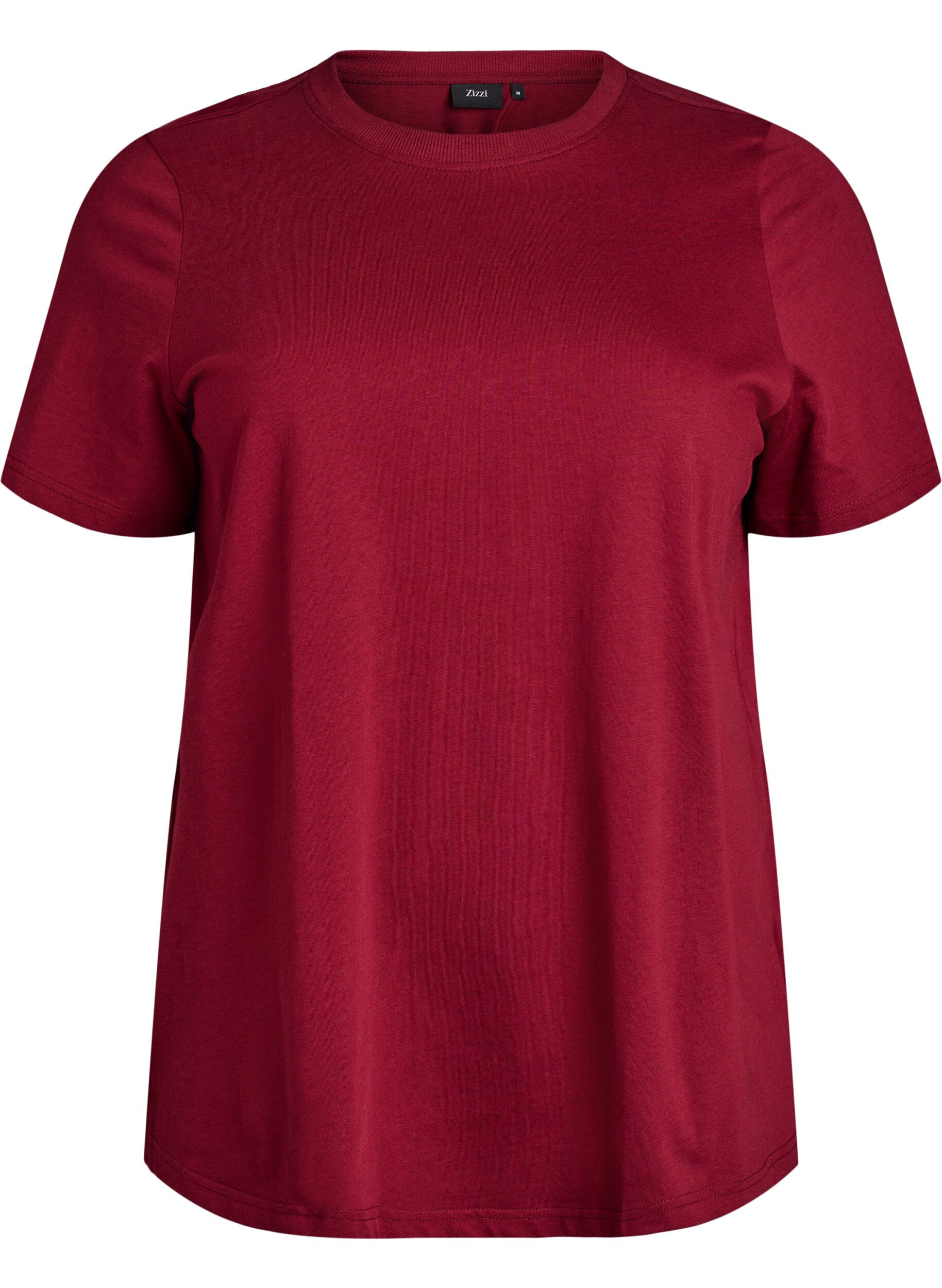 Zizzi Basic-T-Shirt aus Baumwolle mit Rundhalsausschnitt, Dunkles Bordeaux, Packshot image number 0