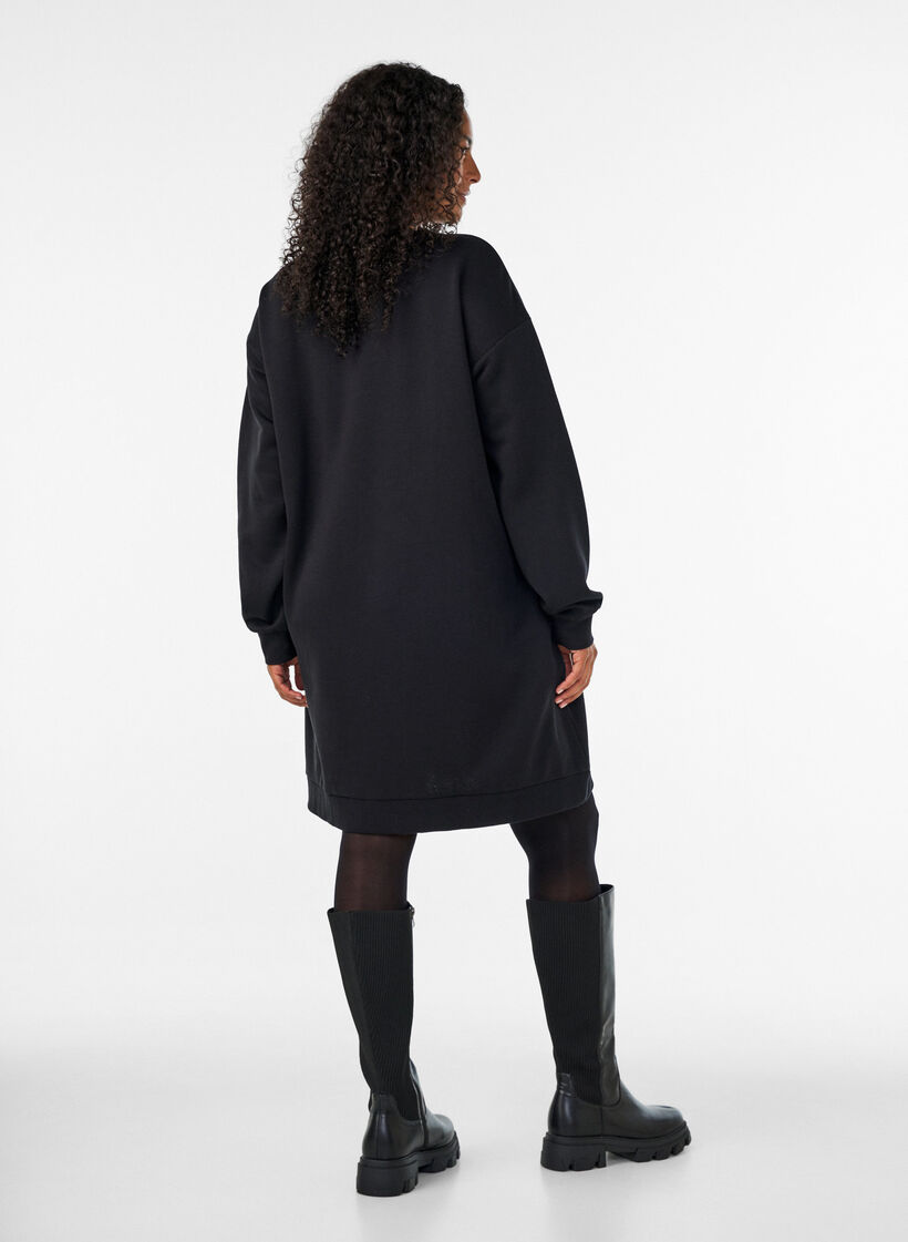 Robe sweat ample avec des poches, Noir, Model image number 2