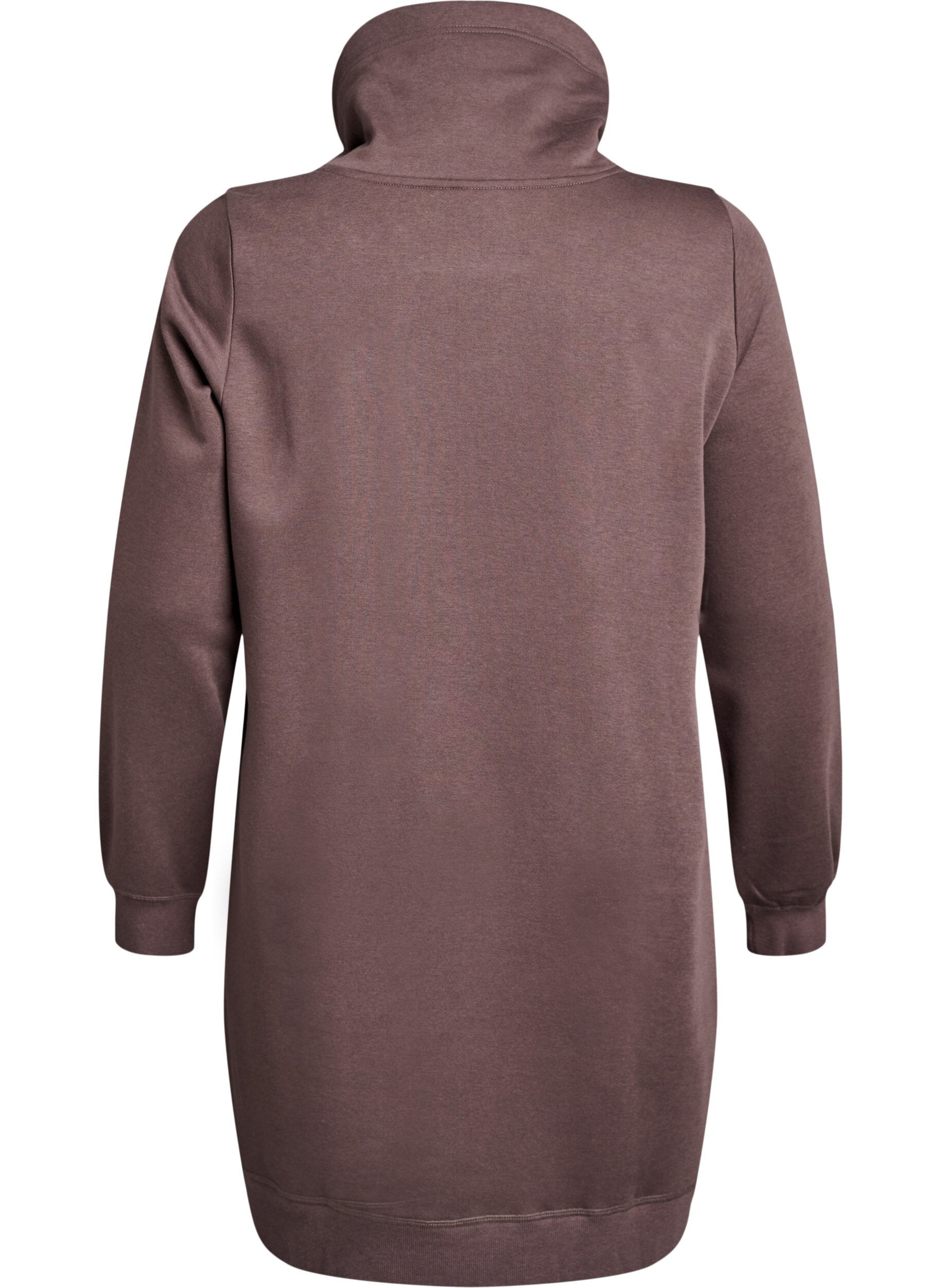 Zizzi FLASH - Kurzes Sweatshirtkleid mit Stehkragen und Taschen, Braun, Packshot image number 1