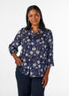 Gemusterte Bluse mit Stehkragen und 3/4-&Auml;rmeln, Blau, Model image number 0