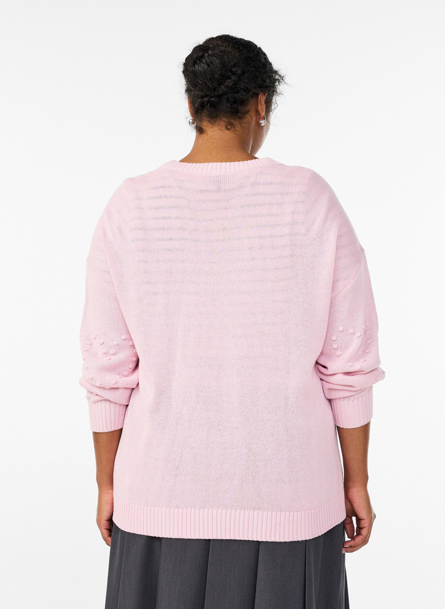 Zizzi Lockere Strickbluse mit Herzmuster, Pink, Model image number 2