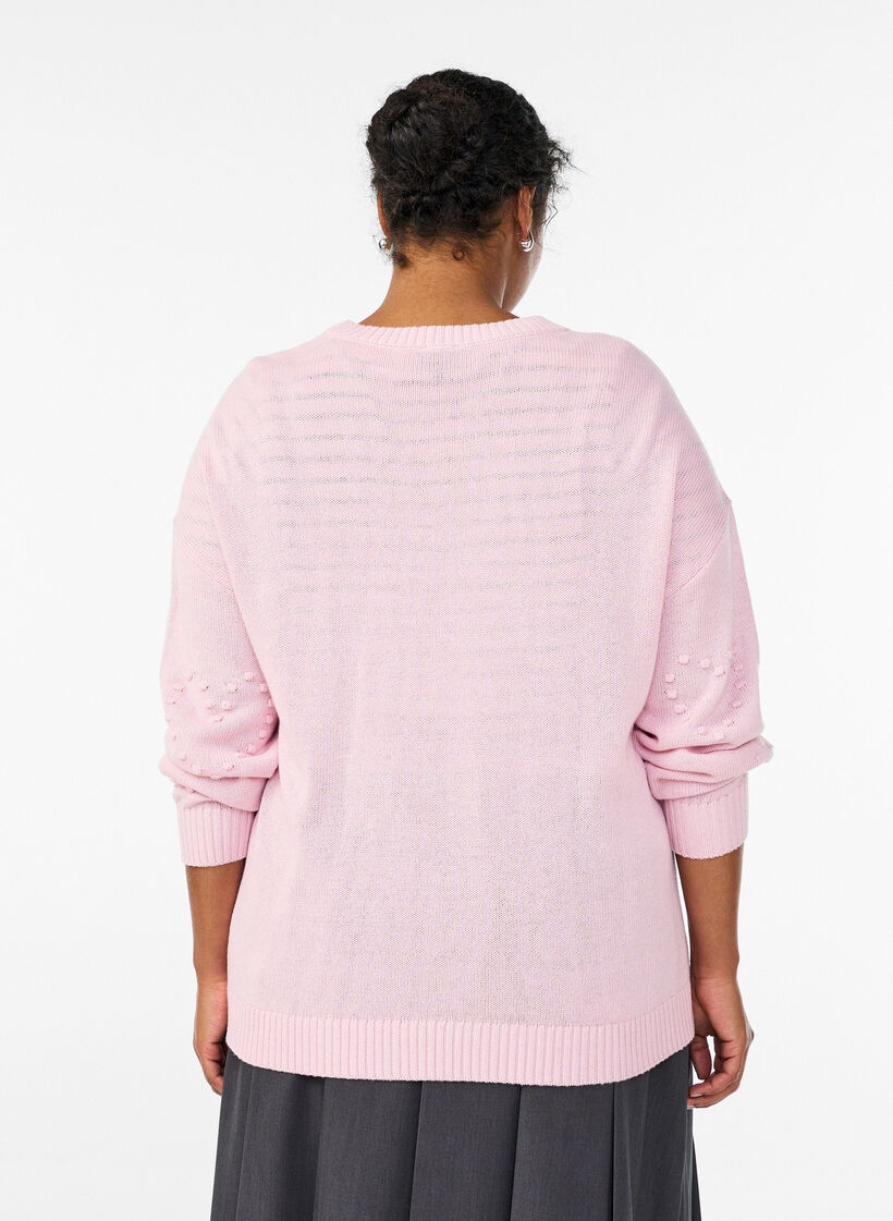 Blouse ample en maille à motif cœurs, Rose, Model image number 2