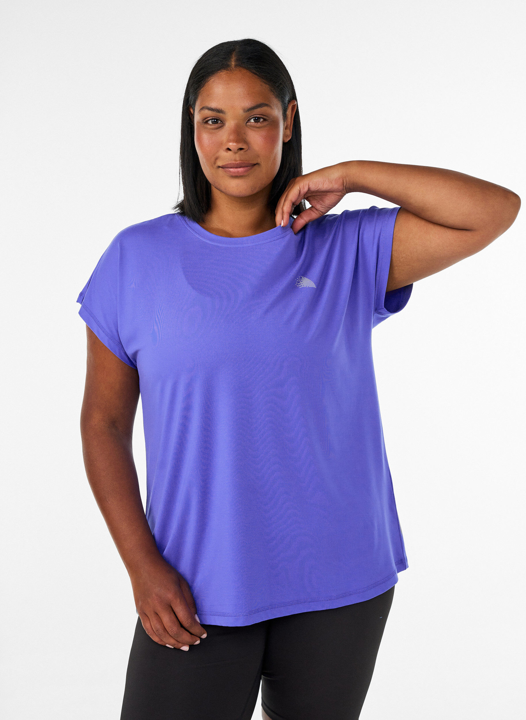 Einfarbiges Trainings-T-Shirt, Blau, Model