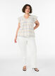 &Auml;rmellose Bluse mit R&uuml;schen und gemusterten Streifen, Vanille, Model image number 1