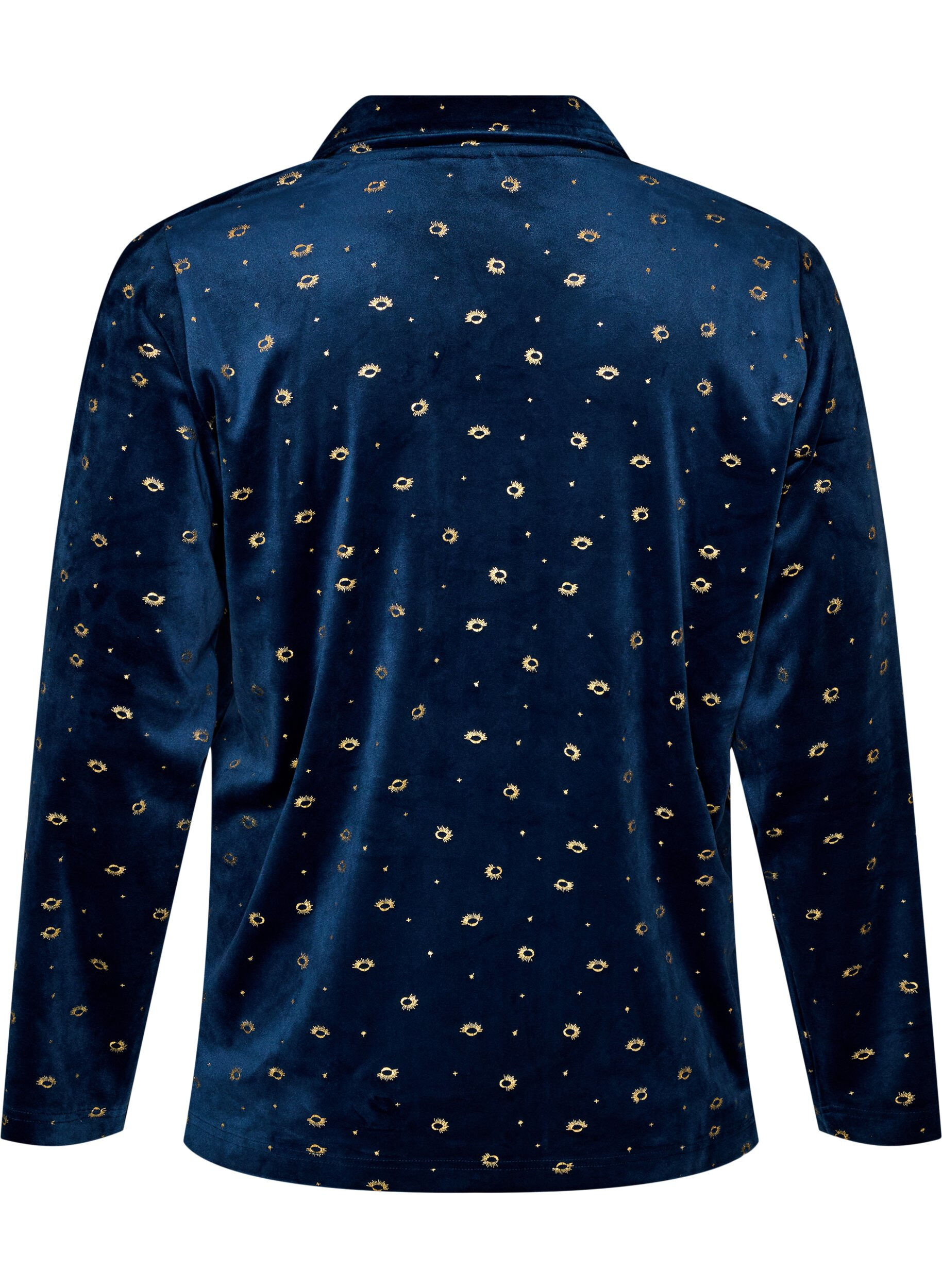 ZizziPyjamaoberteil aus Velours mit Allover-Print, Blau, Packshot image number 1