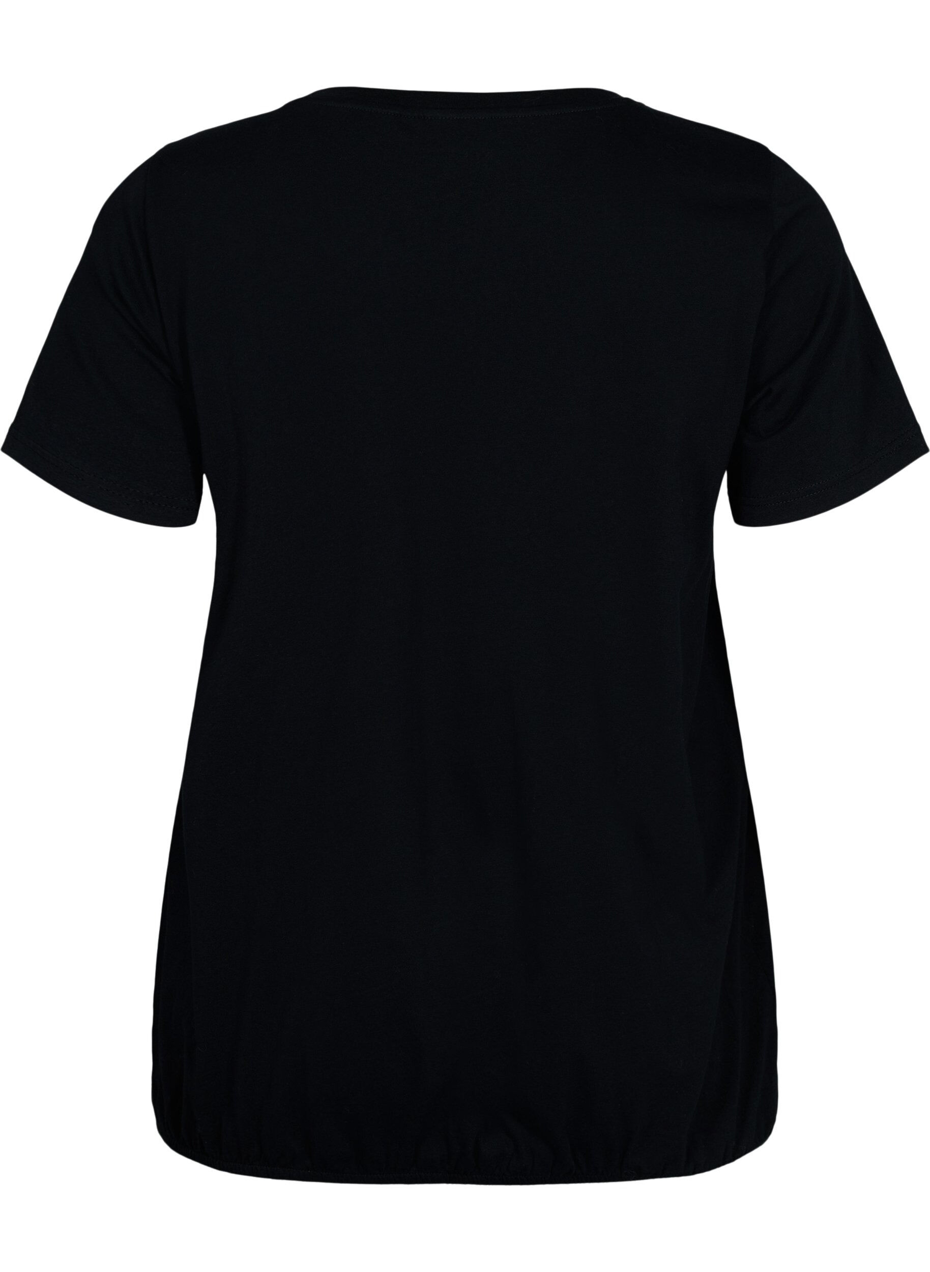 Zizzi T-shirt en coton avec imprim&eacute; m&eacute;tallis&eacute;, Black W. Love, Packshot image number 1