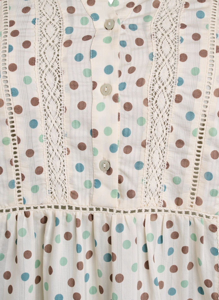 Robe courte en viscose avec bordure en dentelle et coupe trapèze, Blanc, Packshot image number 2