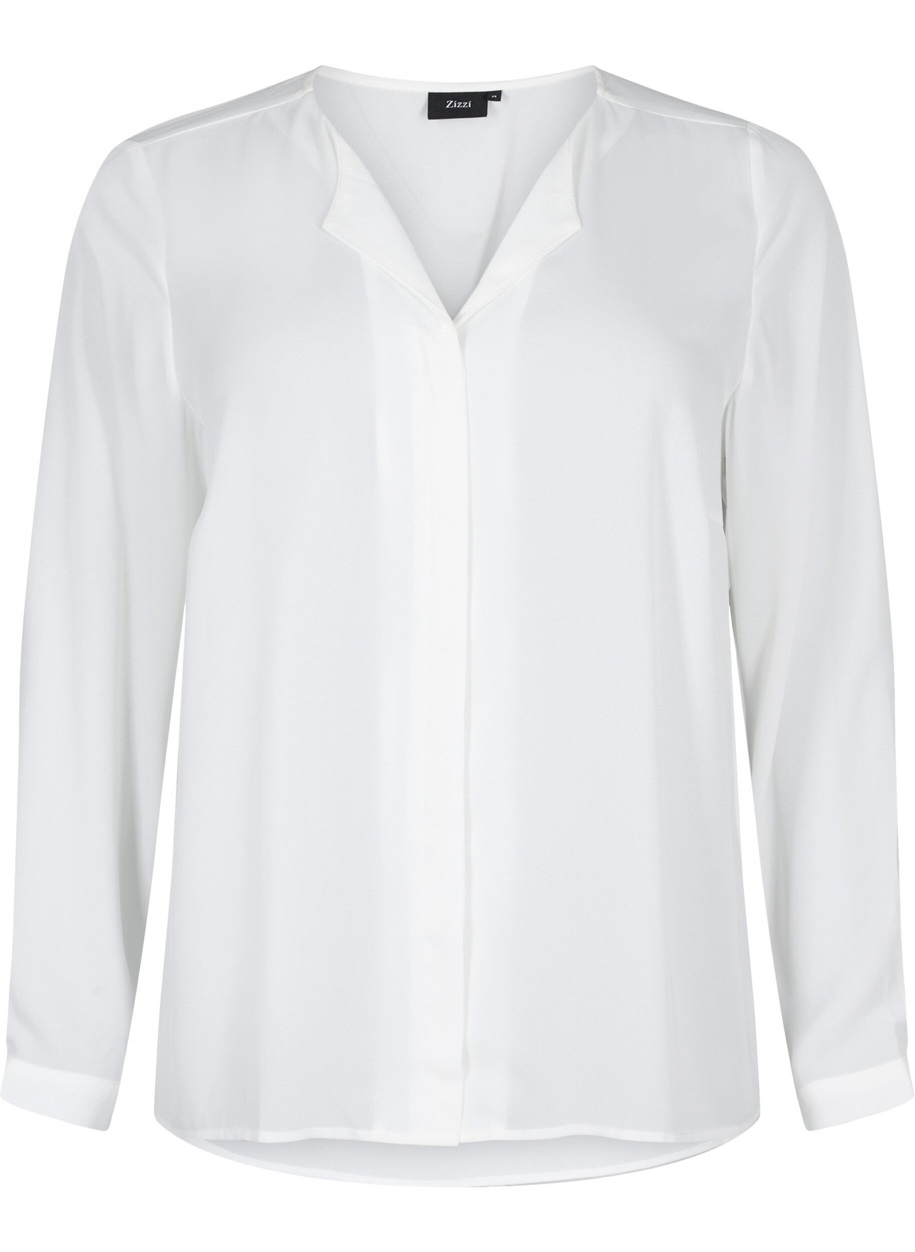 Zizzi Chemise de couleur unie avec col en V, Bright White, Packshot image number 0