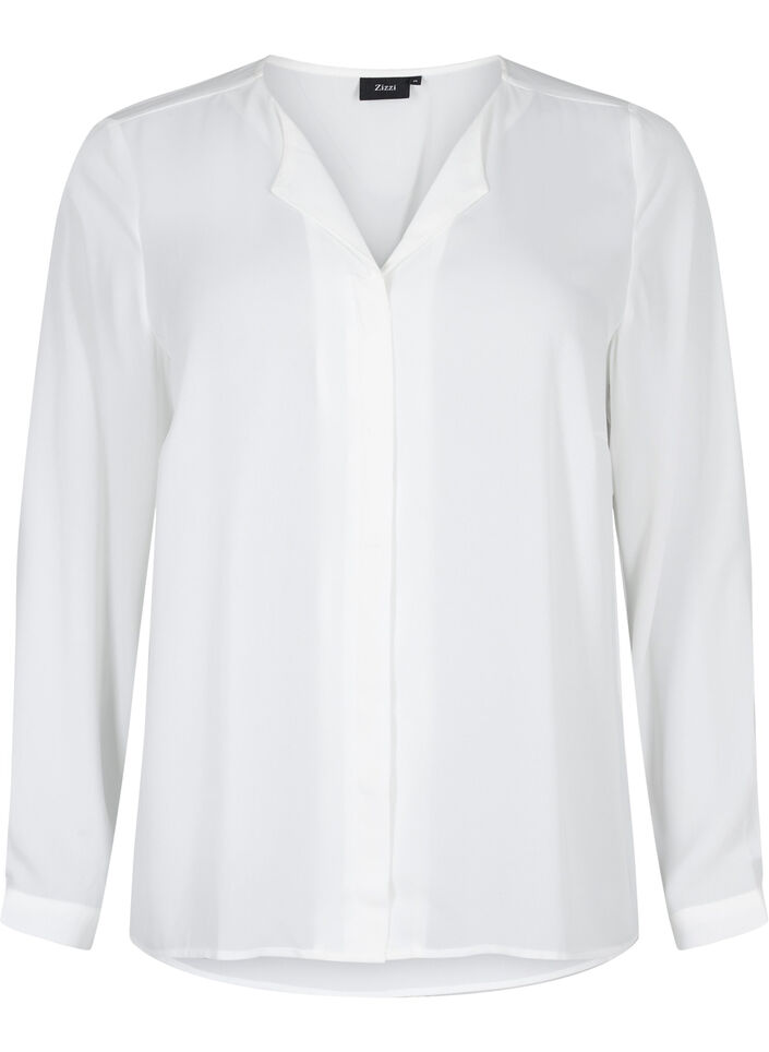 Chemise de couleur unie avec col en V, Bright White, Packshot image number 0