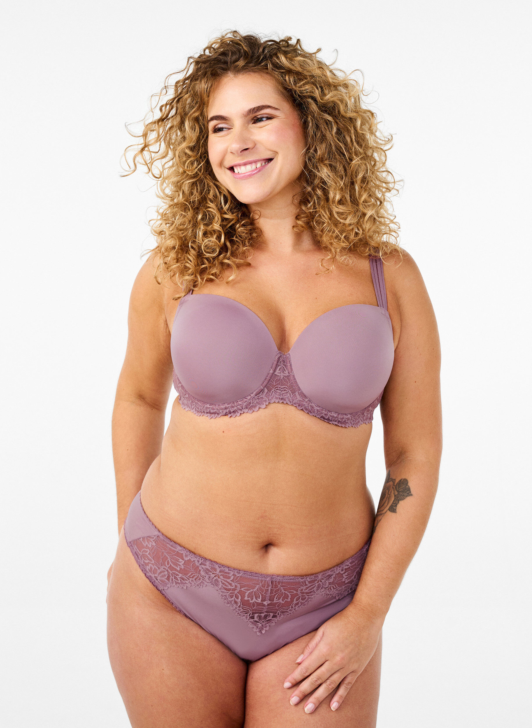 Zizzi String en microfibre avec dentelle, Rose, Model image number 0