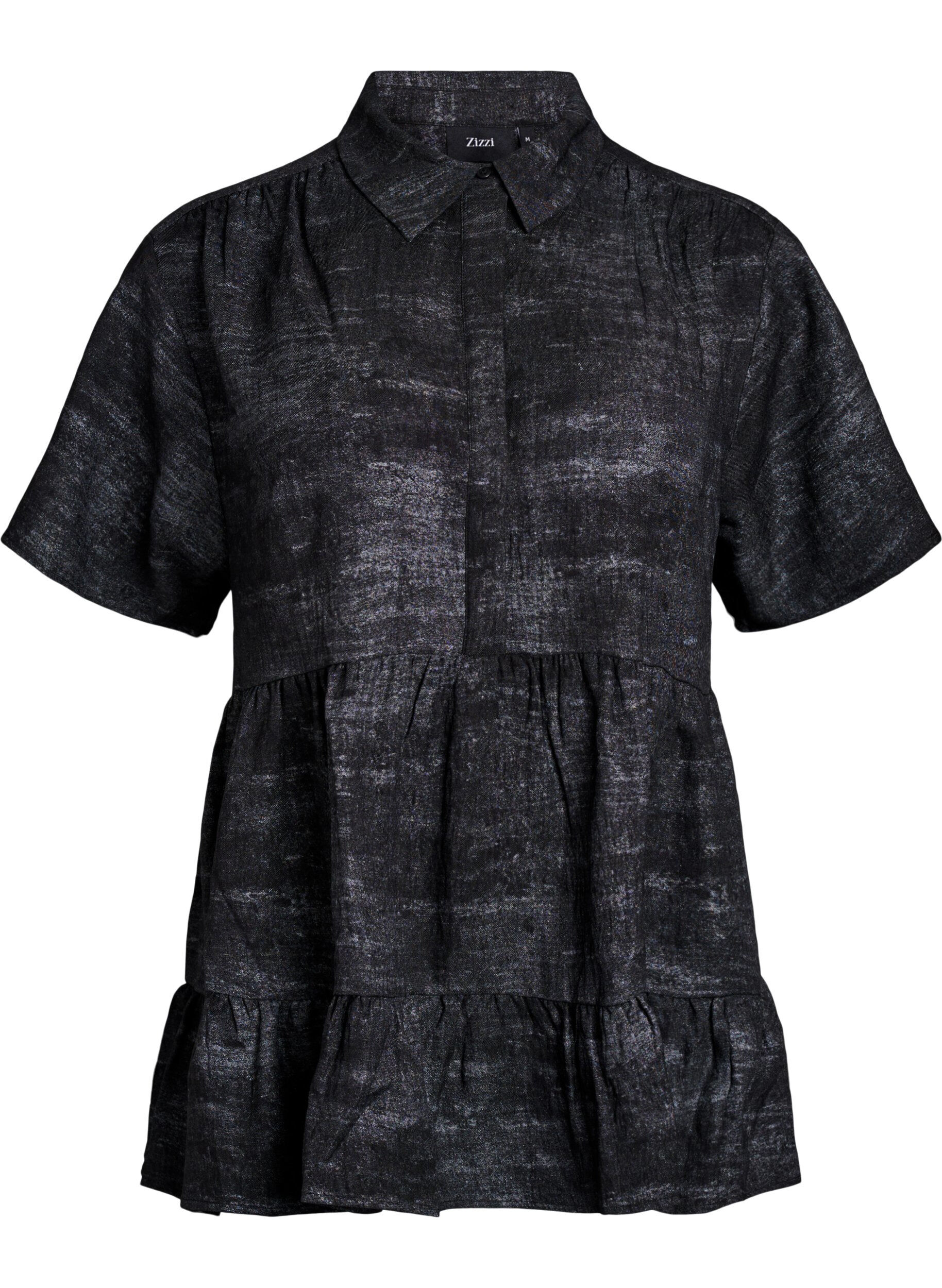 Zizzi Lockere Bluse mit Kragen und Kn&ouml;pfen, Schwarz, Packshot image number 0