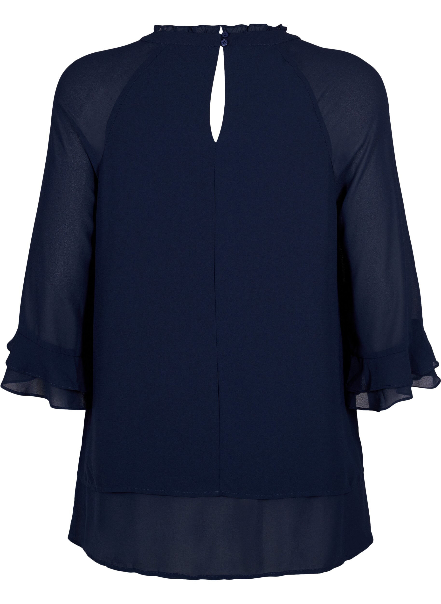 Zizzi Bluse mit asymmetrischem Saum und 3/4 &Auml;rmeln, Navy Blazer, Packshot image number 1