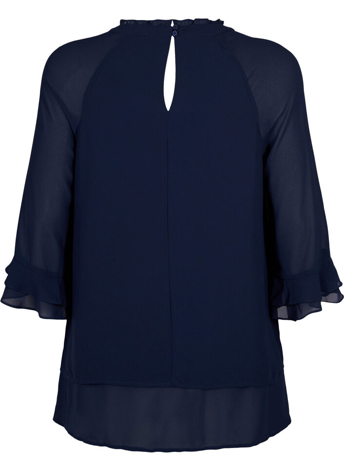 Blouse à fond asymétrique et manches 3/4, Navy Blazer, Packshot image number 1