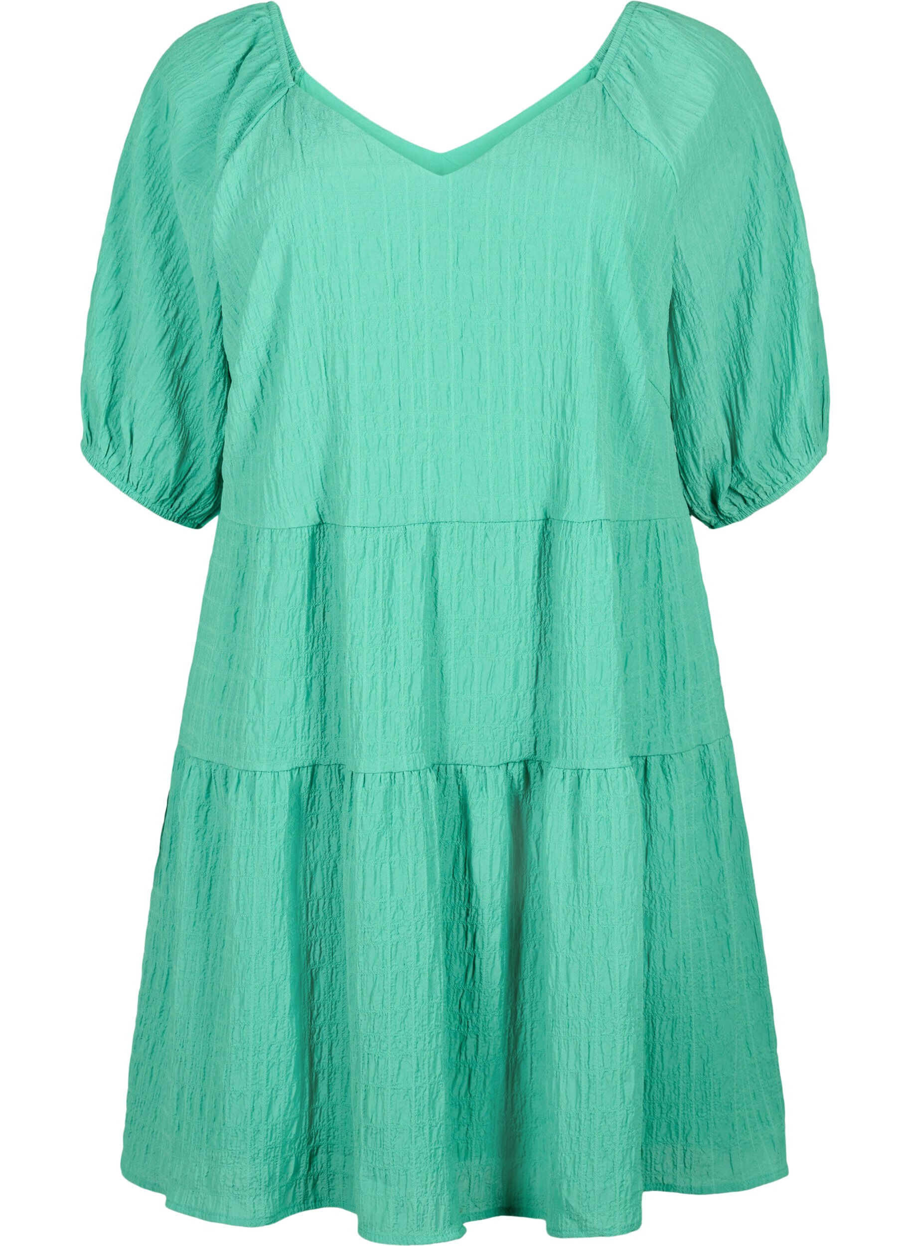Zizzi Robe courte en forme de A avec un col en V, Deep Mint, Packshot image number 0
