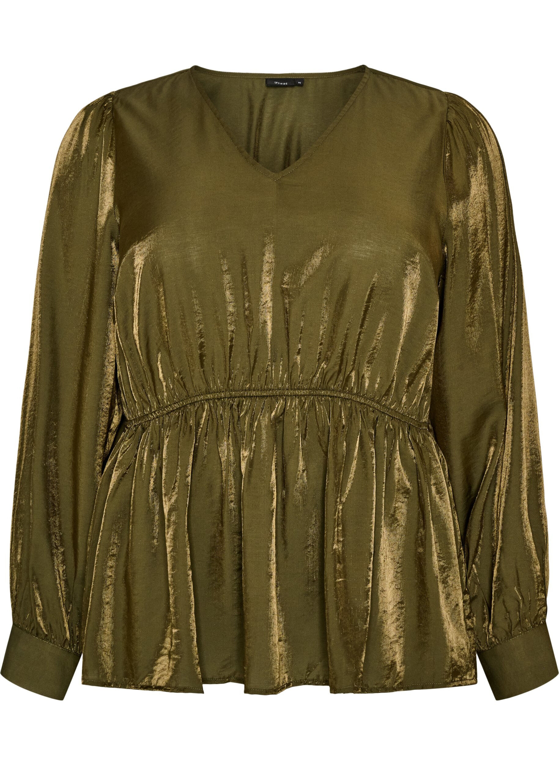 ZizziGl&auml;nzende Bluse aus Viskose mit Peplum-Effekt, Gr&uuml;n, Packshot image number 0