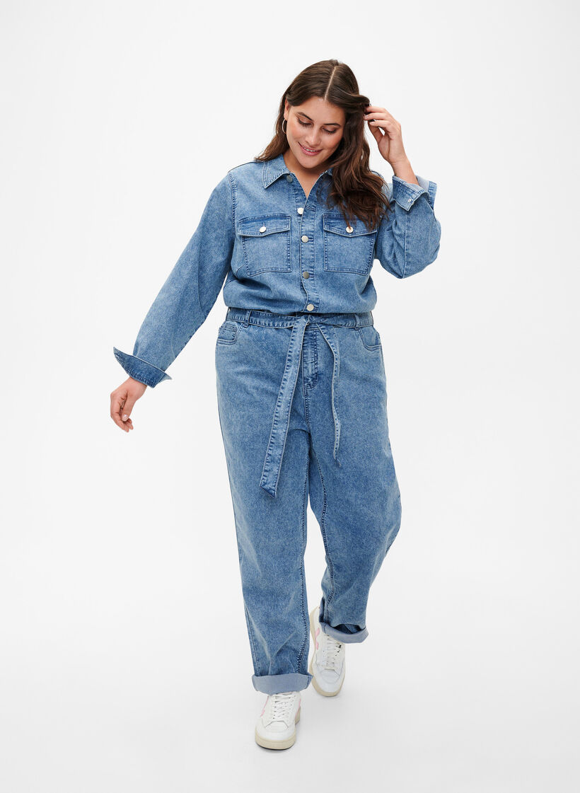 Langärmeliger Denim-Jumpsuit, Light Blue Denim, Model image number 0