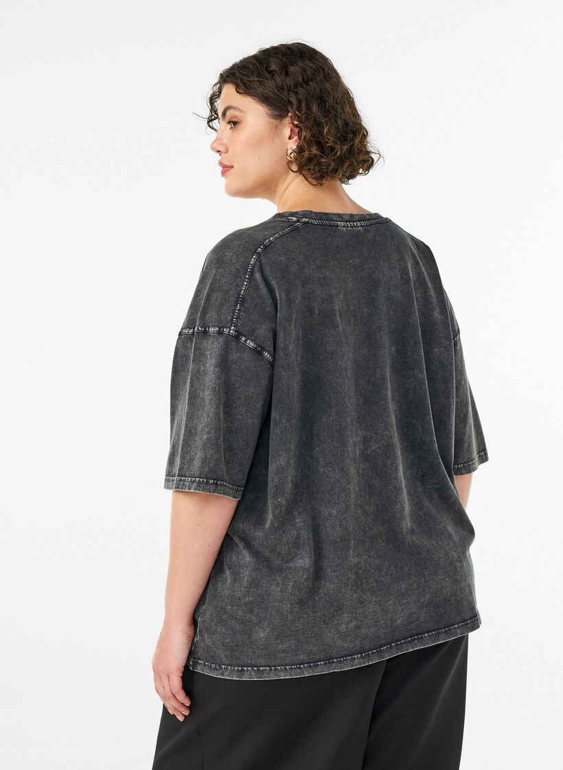 T-shirt oversize en coton bio avec un imprim&eacute; college, Noir, Model image number 2