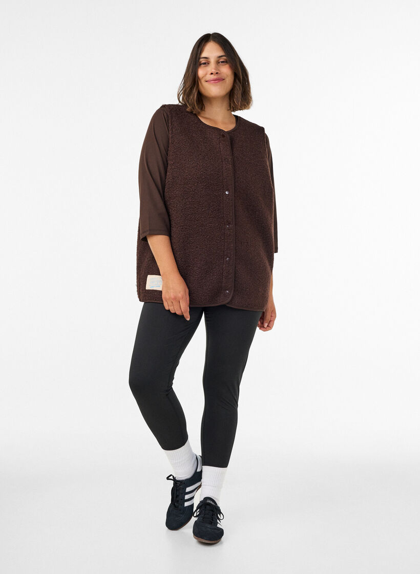 Gilet en polaire avec boutons-pression et poches lat&eacute;rales, Marron, Model image number 1
