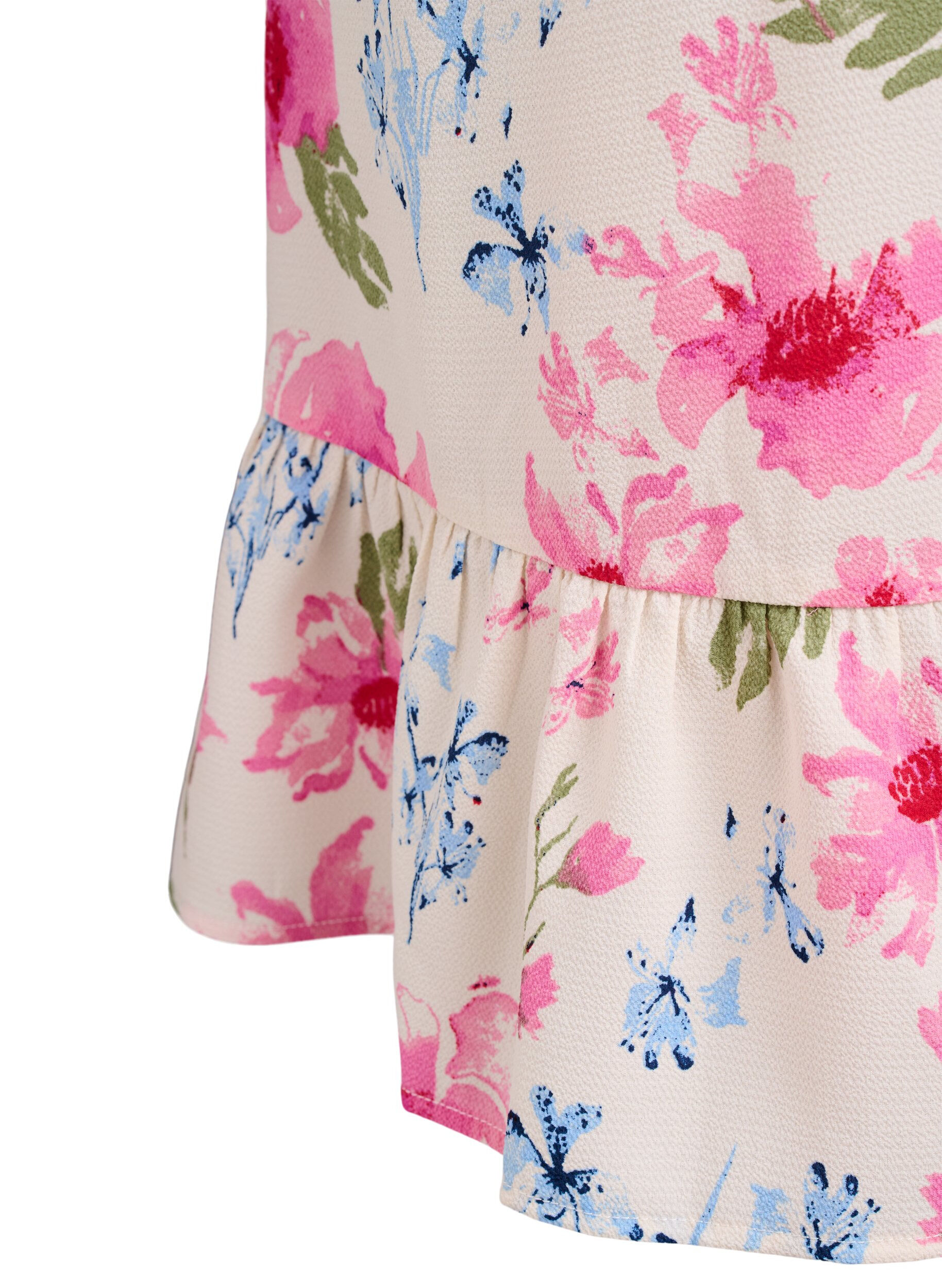 Zizzi Gebl&uuml;mtes Wickelkleid mit kurzen &Auml;rmeln, Wei&szlig;, Packshot image number 3