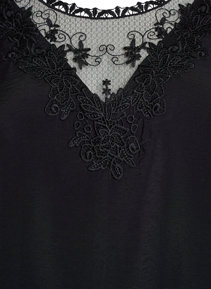 Bluse aus Spitze mit 3/4-&Auml;rmeln, Schwarz, Packshot image number 2
