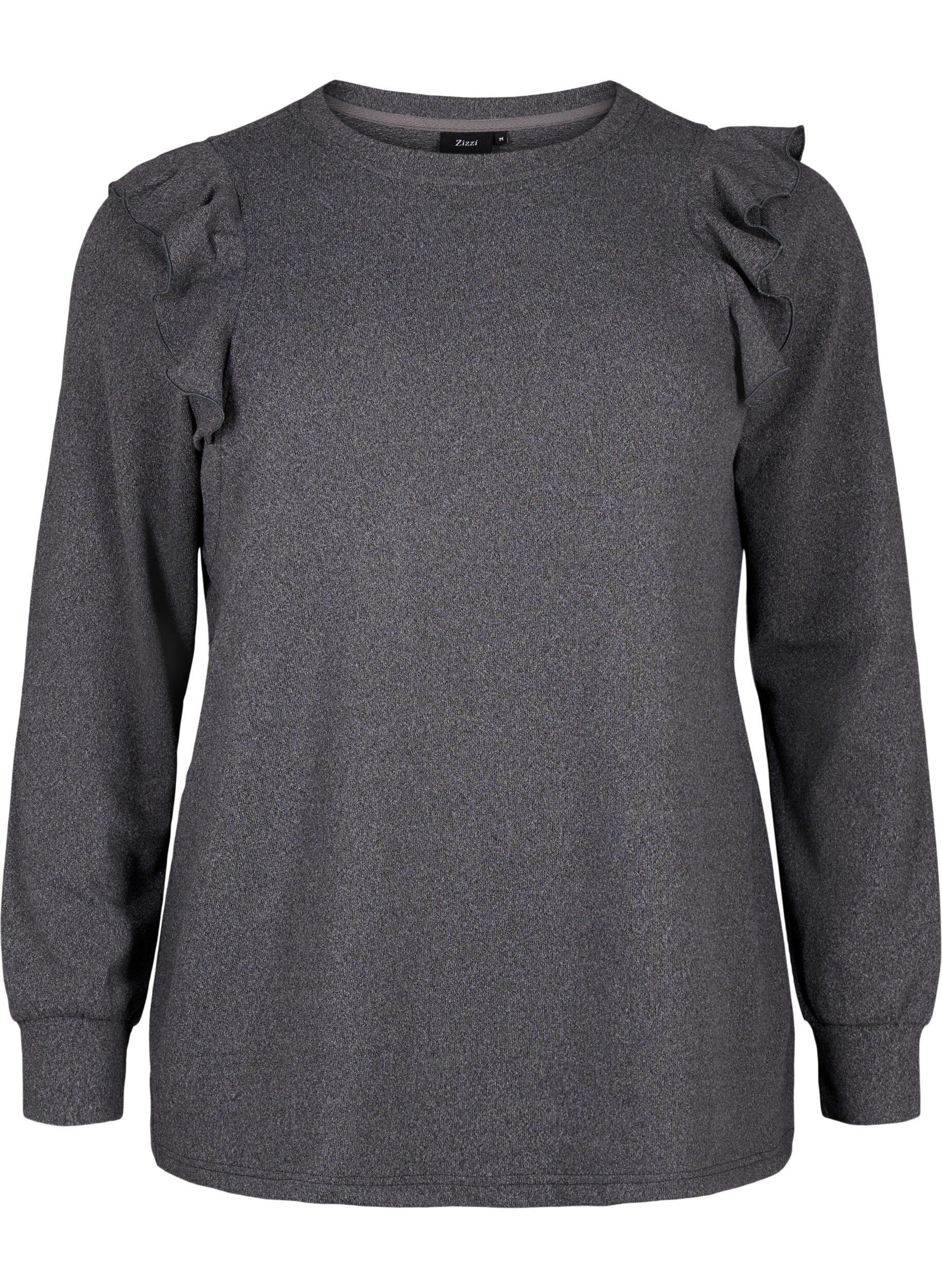 Zizzi  Lang&auml;rmelige Bluse mit R&uuml;schendetails, Dark Grey Melange, Packshot image number 0