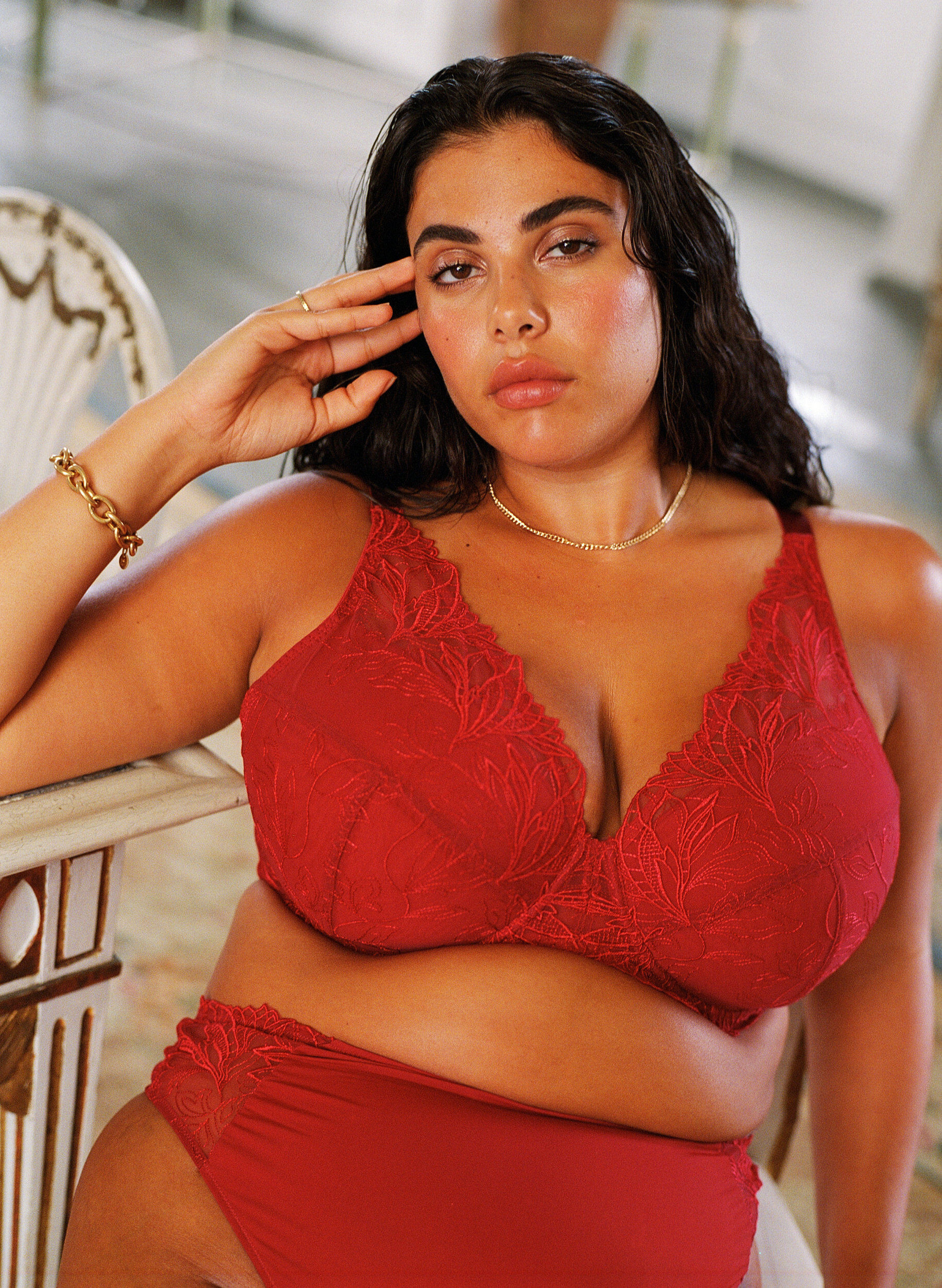 Zizzi Gepolsterter Spitzen-BH mit B&uuml;gel, Rot, Image image number 0