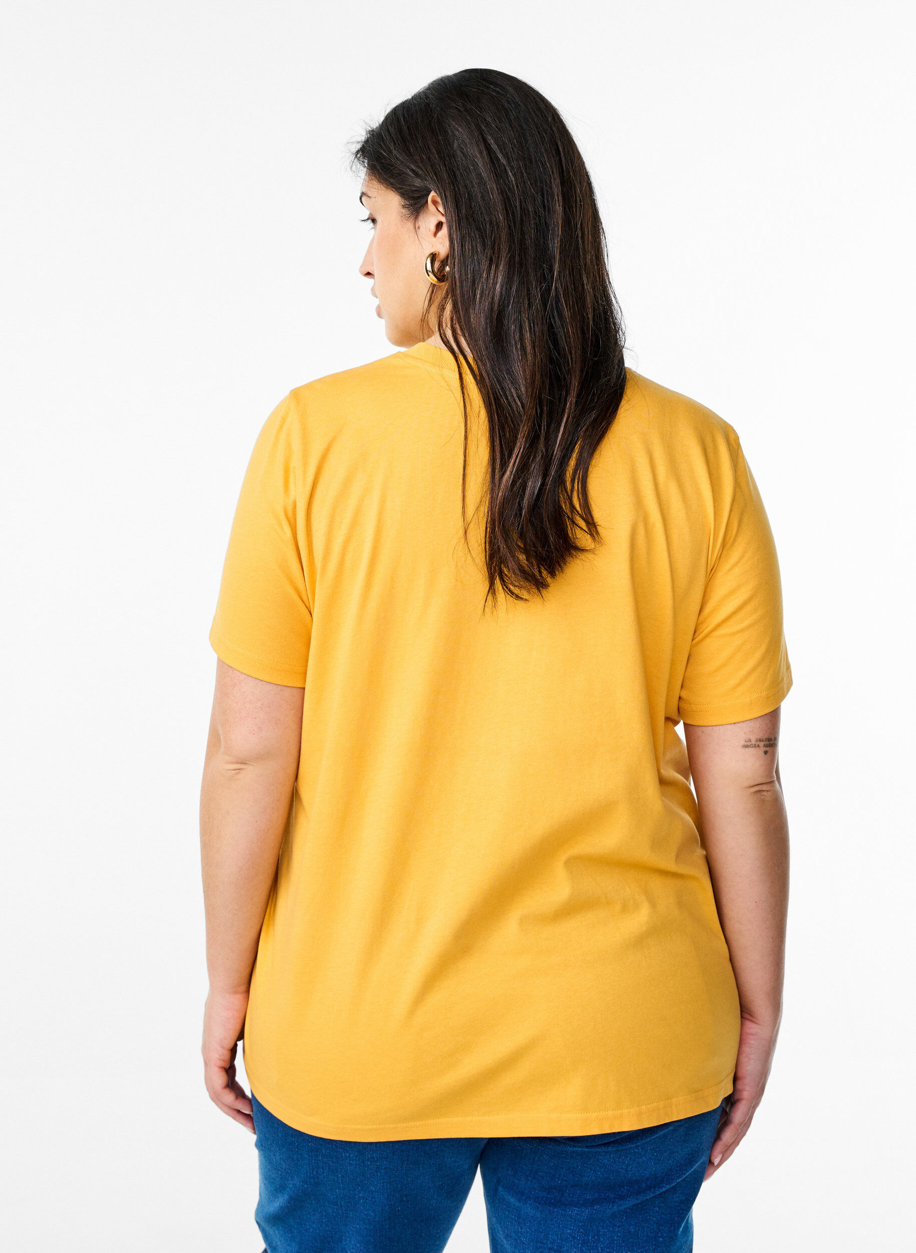 ZizziT-shirt basique en coton &agrave; col rond, Jaune, Model image number 2