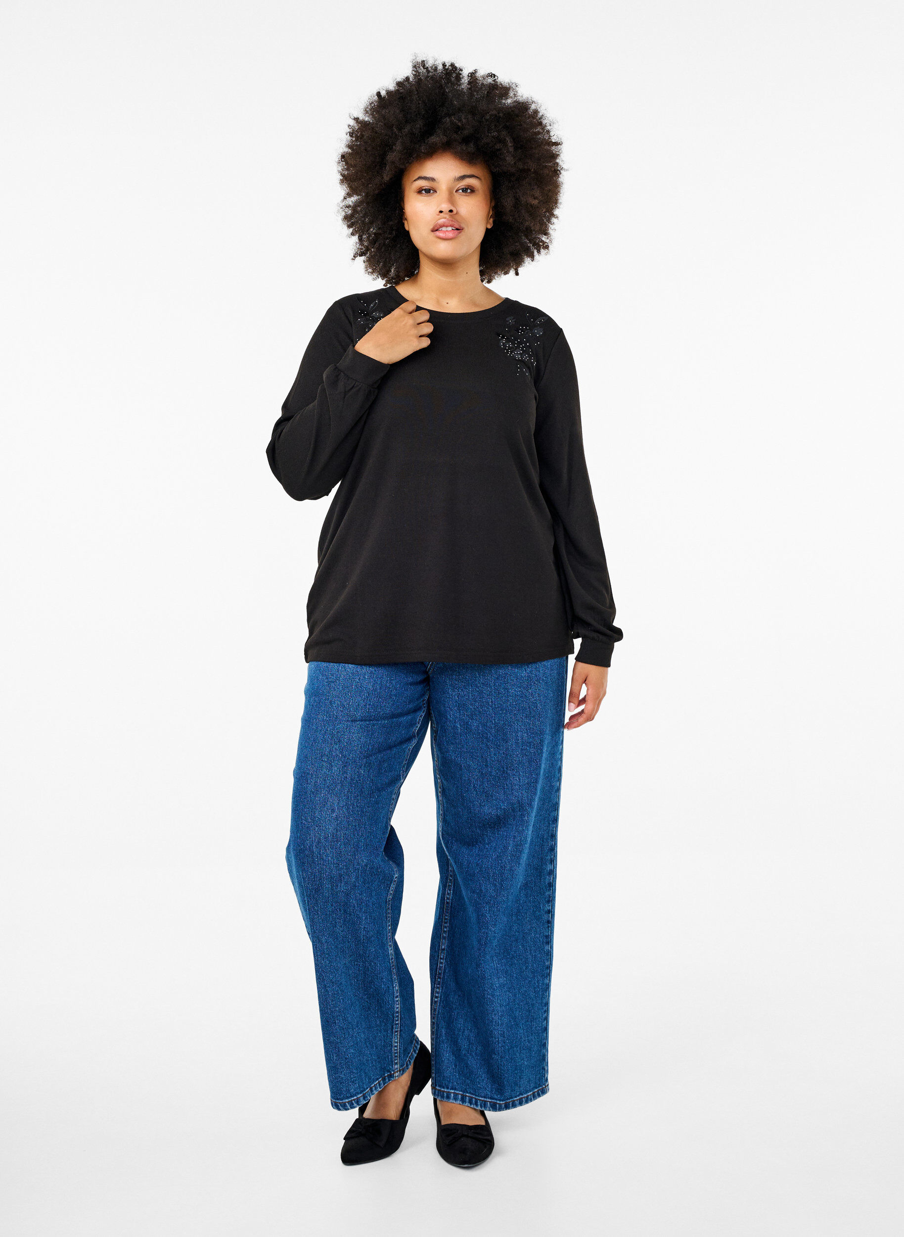 Zizzi Chemisier avec broderie et strass, Black, Model image number 2