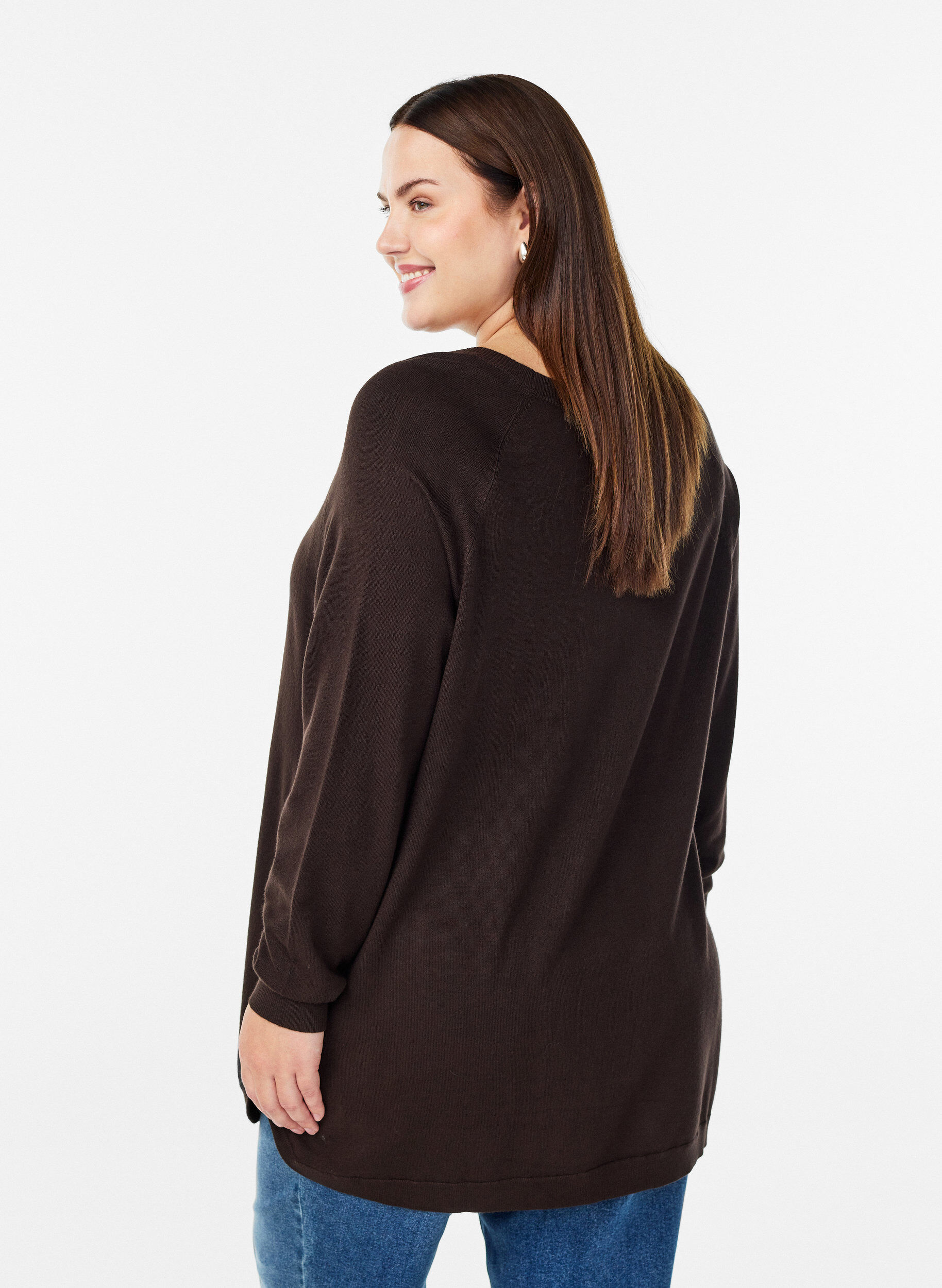 Zizzi Blouse en maille avec boutons sur le c&ocirc;t&eacute;, Marron, Model image number 2