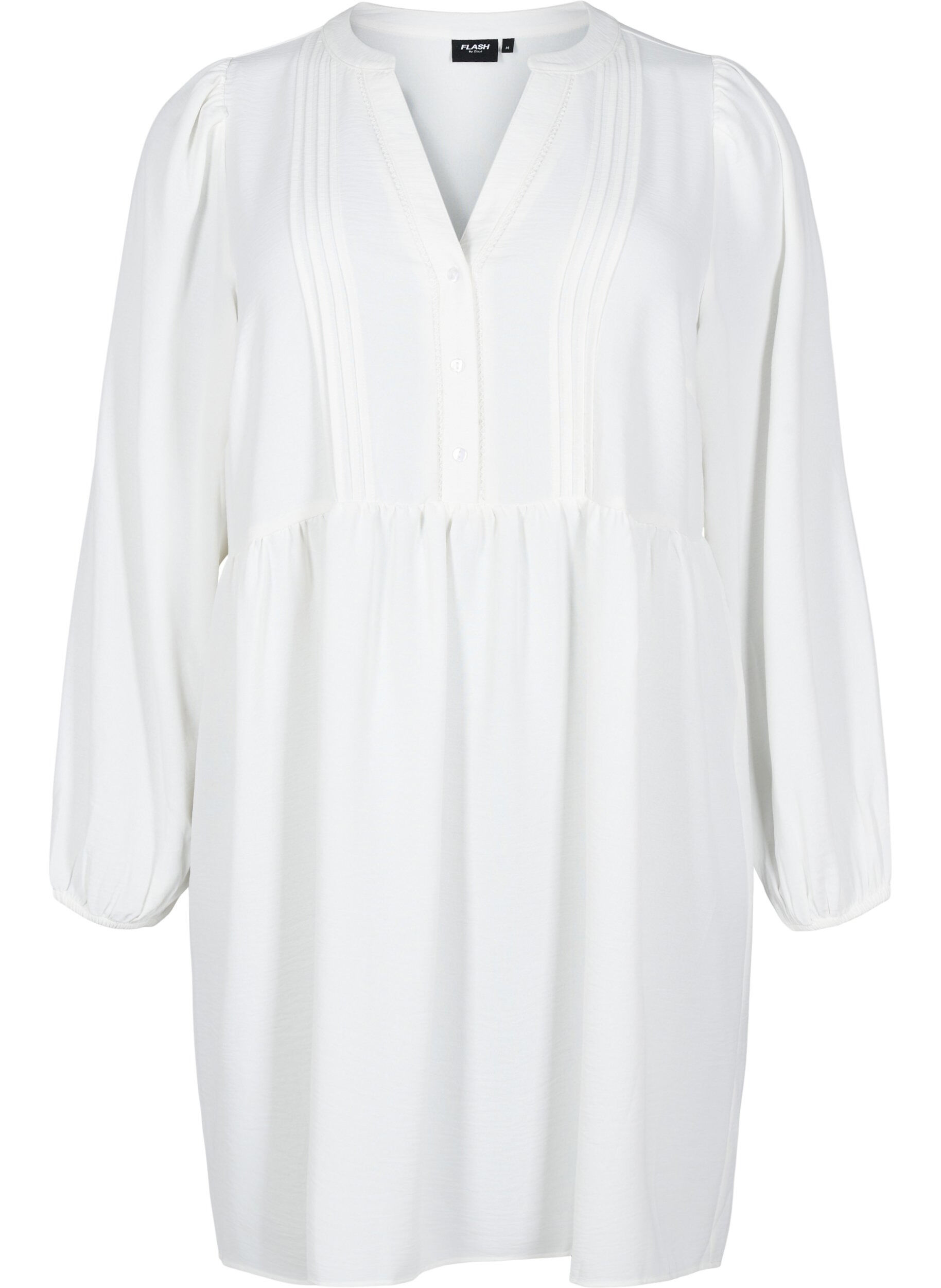Zizzi FLASH - Robe courte avec des plis et des manches longues, Blanc, Packshot image number 0