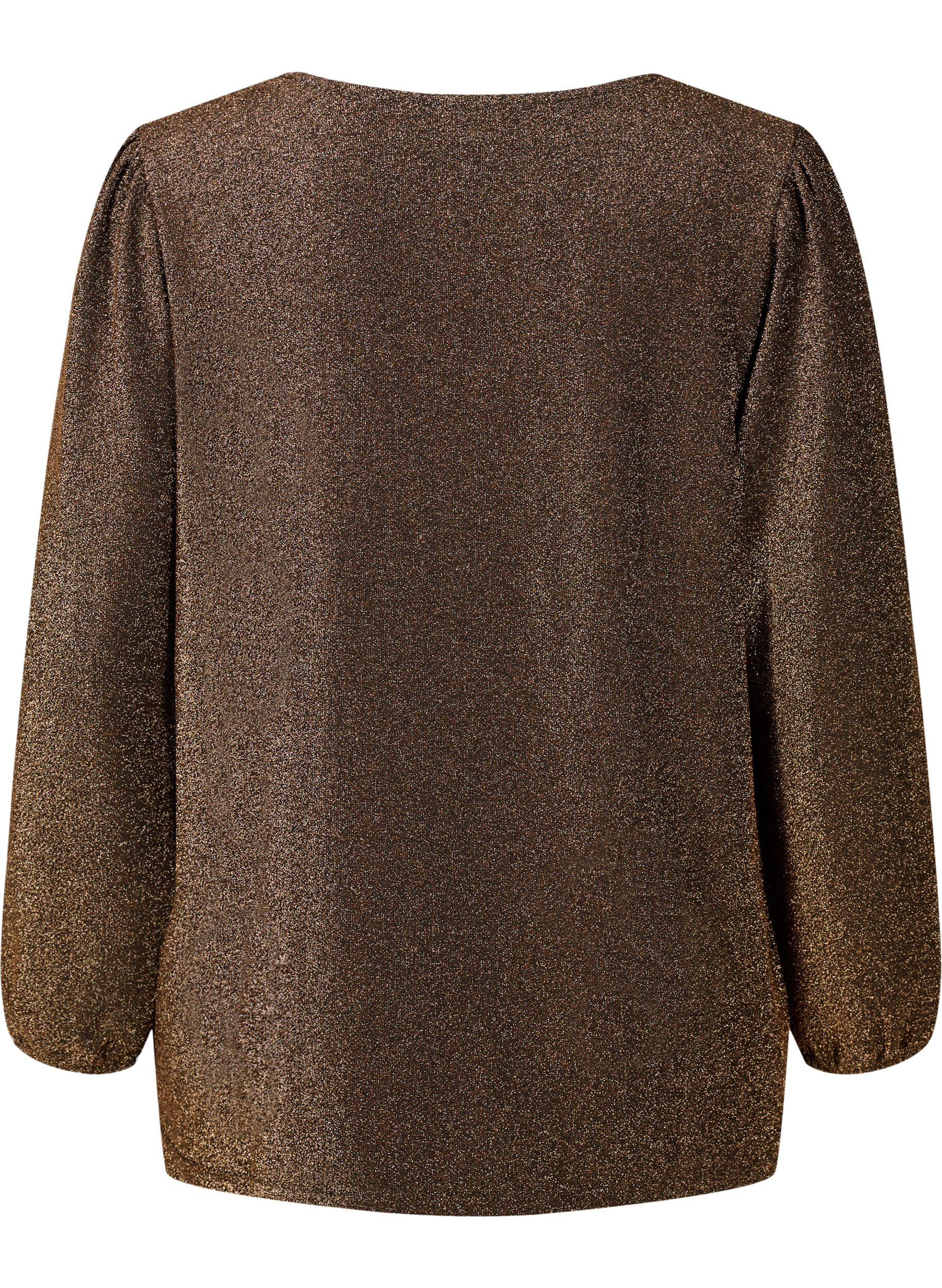 Zizzi  Glitzerbluse mit Puff&auml;rmeln, Black Copper, Packshot image number 1