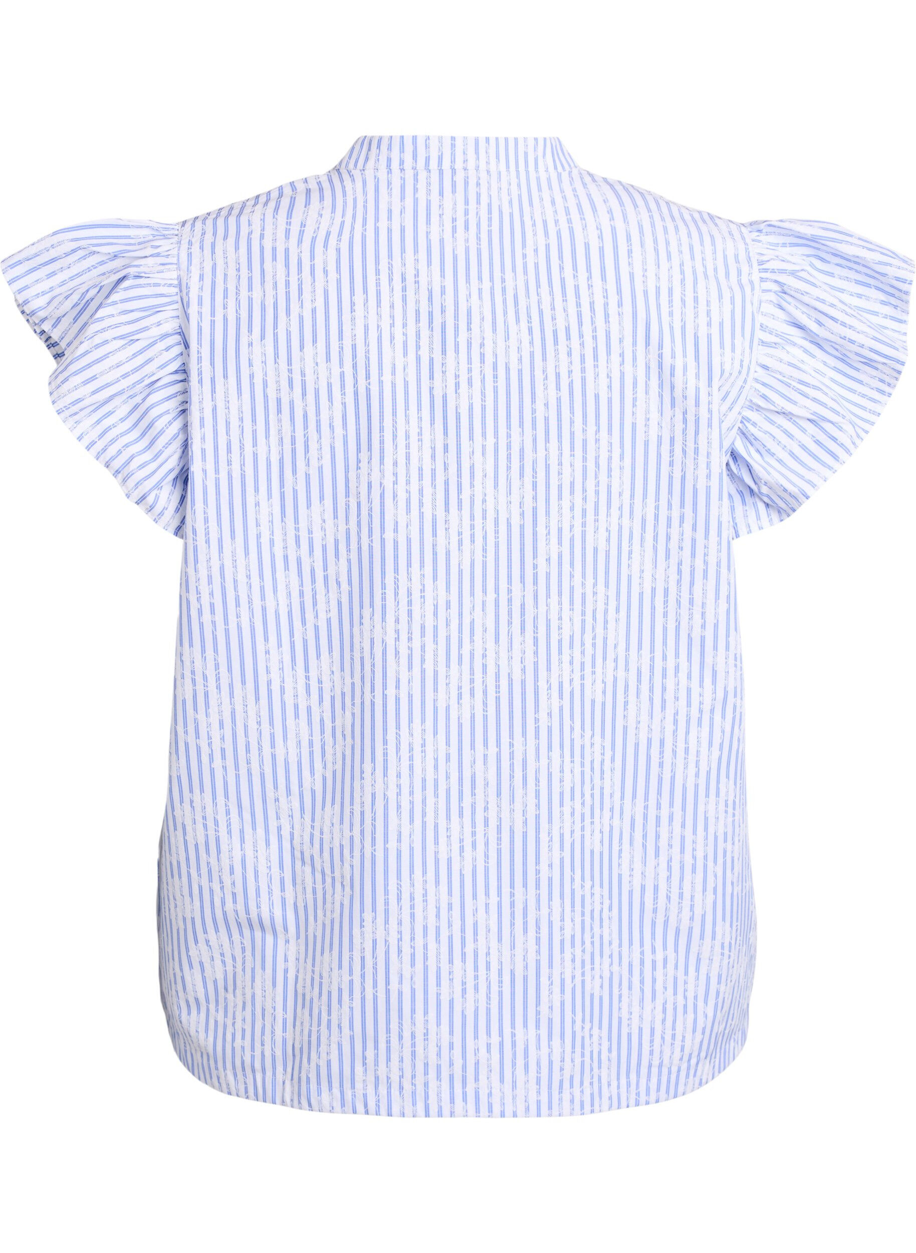 Zizzi &Auml;rmellose Bluse mit Streifen und Blumendruck, Blau, Packshot image number 1