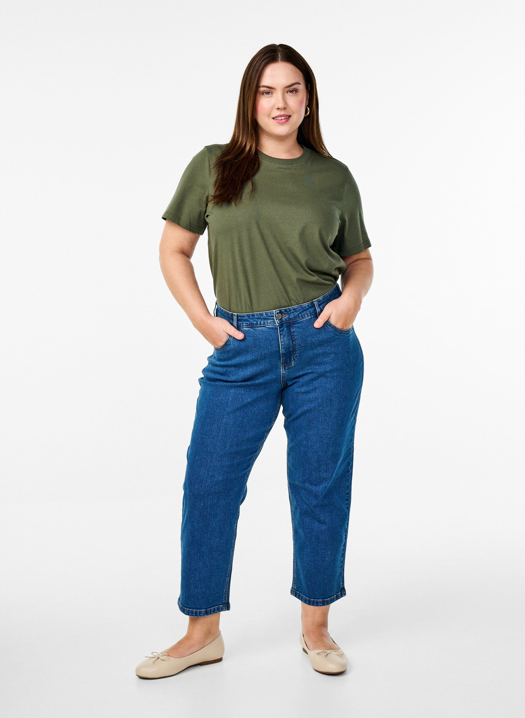 Vera jeans cropped &agrave; coupe droite, Bleu, Model