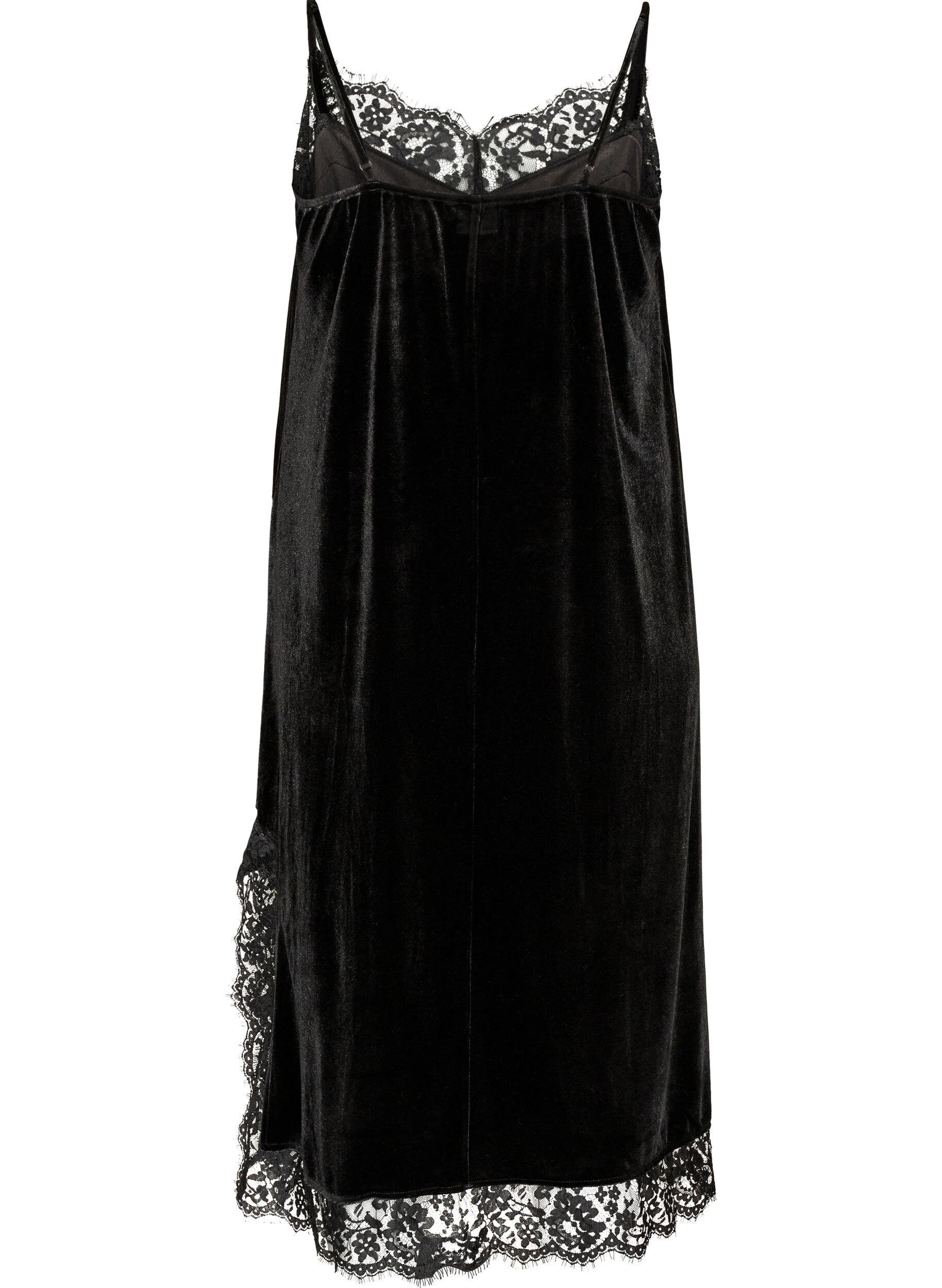 ZizziSamtkleid mit Spitze und Seitenschlitz, Schwarz, Packshot image number 1