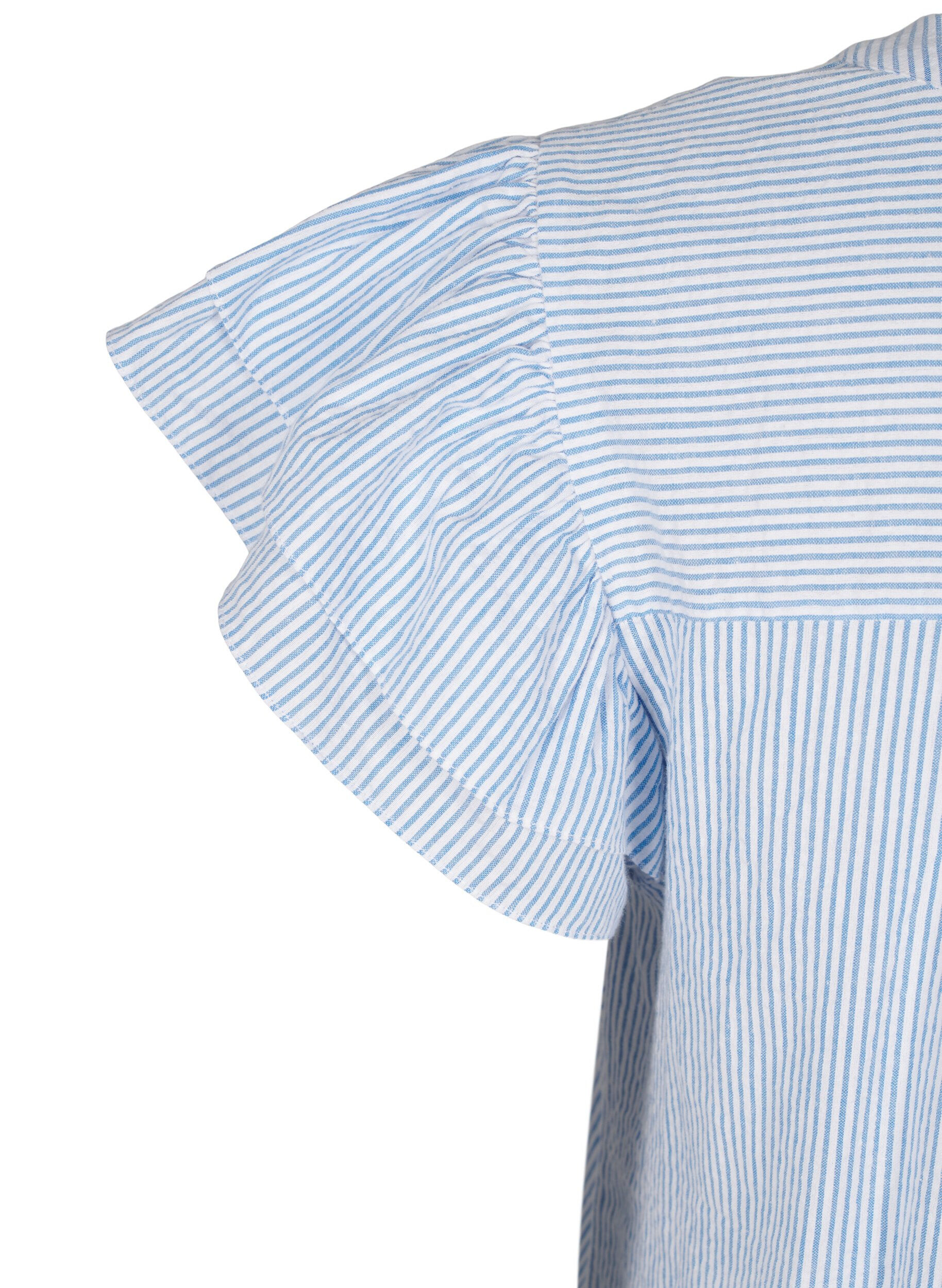 Zizzi Robe courte ray&eacute;e &agrave; volants, Bleu Clair, Packshot image number 3