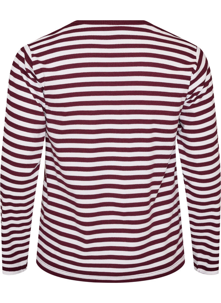 Lang&auml;rmeliges Nachtoberteil aus geripptem Jersey mit Streifen, Rot, Packshot image number 1
